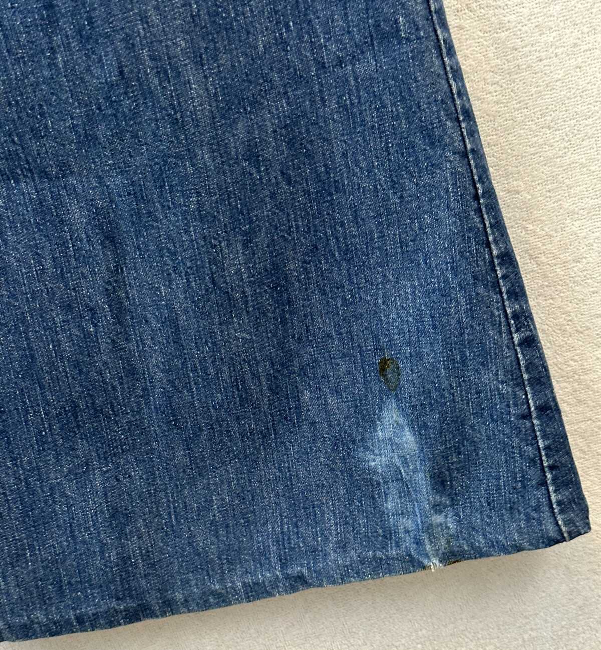 Vintage 70s Womens Thrashed Denim Flare Jeans Trouser Talon Pleated 32 x 28