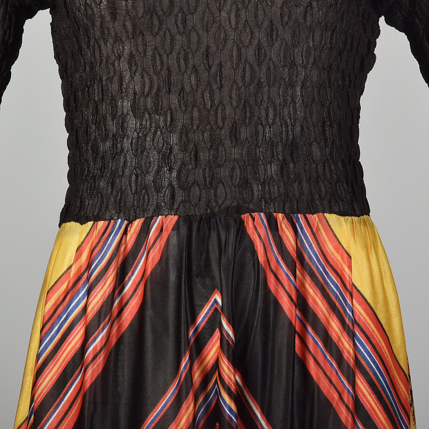 Medium 1970s Bohemian Multi-Color Long Sleeve Maxi Costume Dress VTG Boho