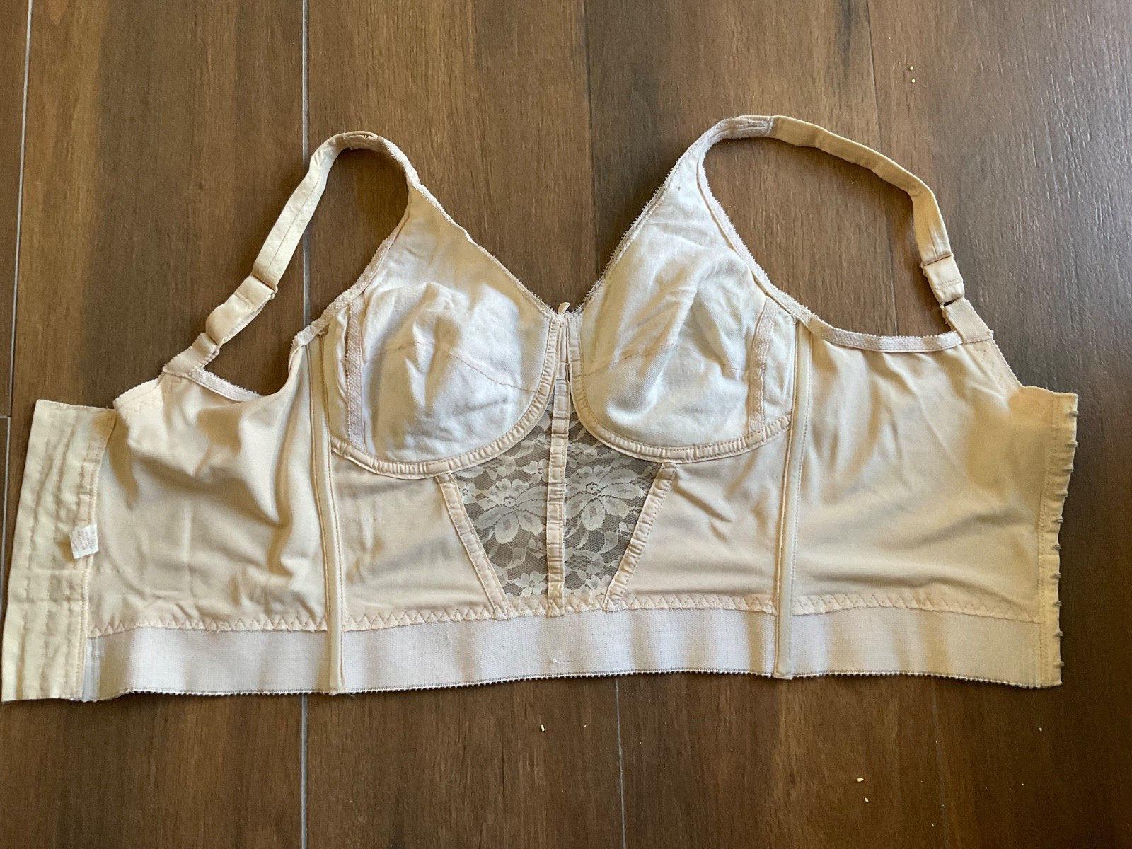 VTG Long Line Beige Bullet Bra Corset Bustier Cincher Shaper 34C Pin Up