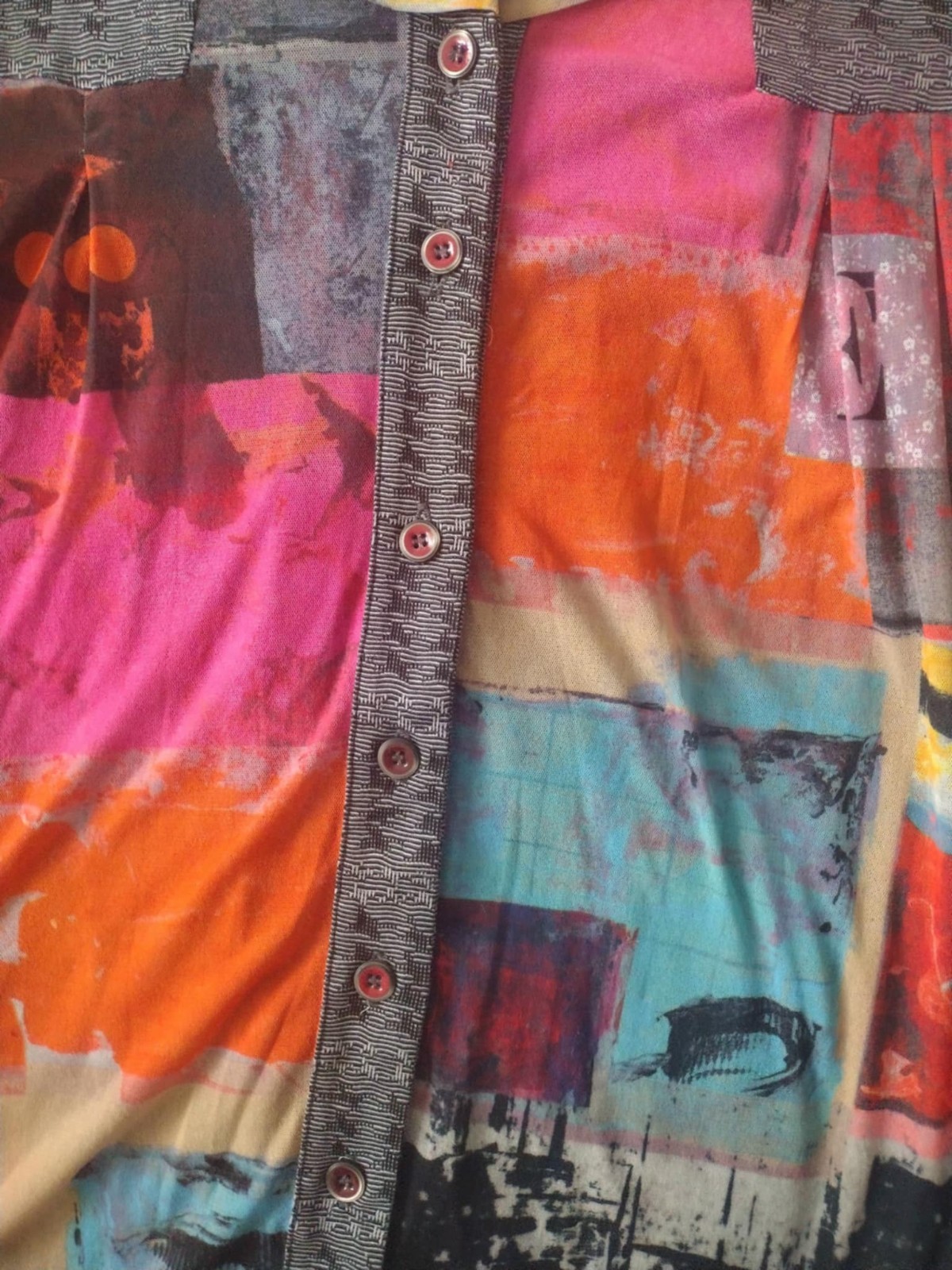 Vintage Adventures des Toiles Artwear Blouse Jacket Abstract Print Painted 38 M