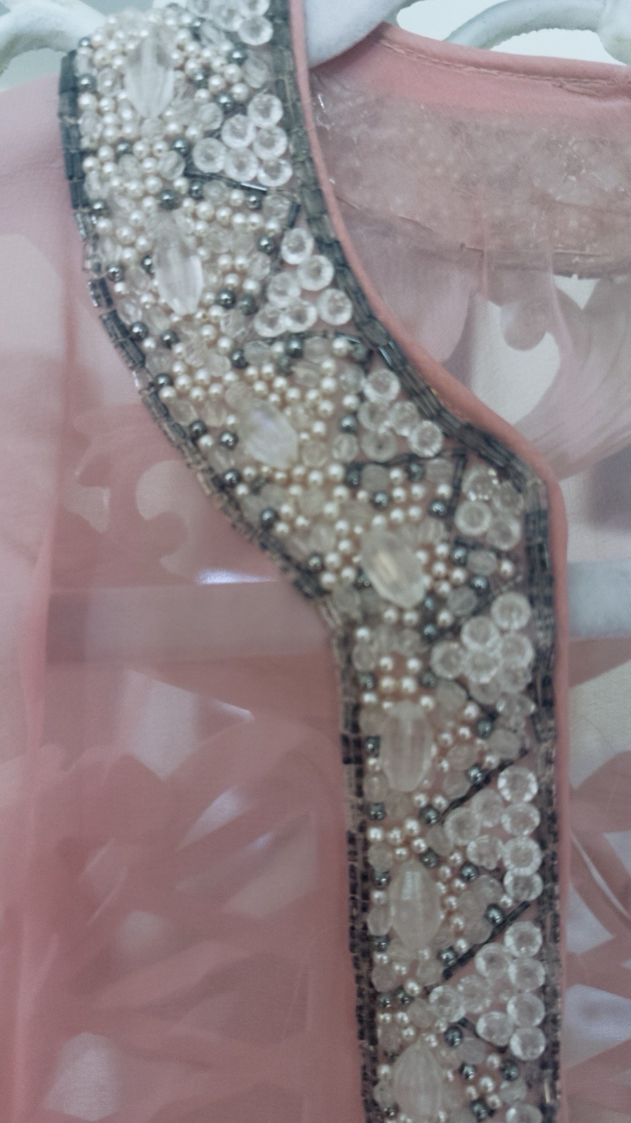 Vintage Hand-Beaded Chiffon Caftan | Blush Pink | 52” Length | 1960’s Glam