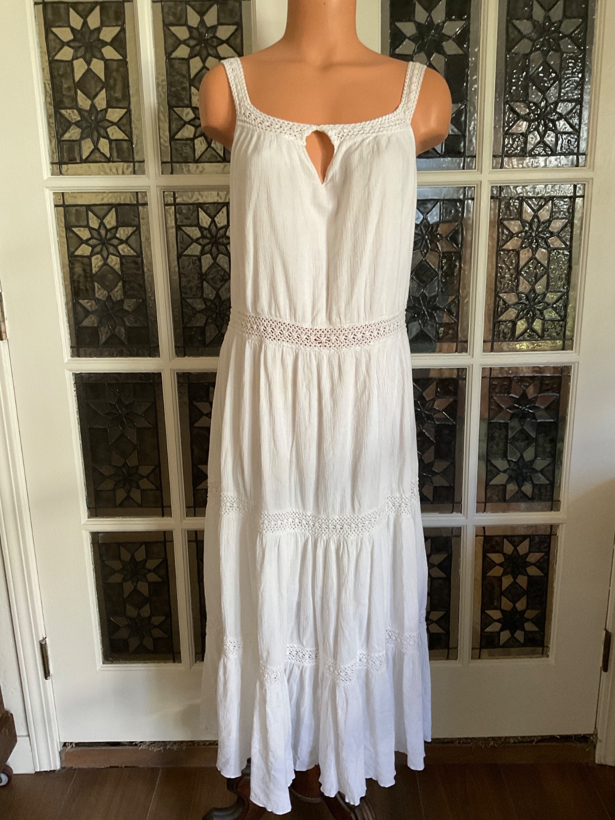 Cottagecore Maxi Dress Women&rsquo;s White Boho Crochet Lace Fairy Festival Coastal M