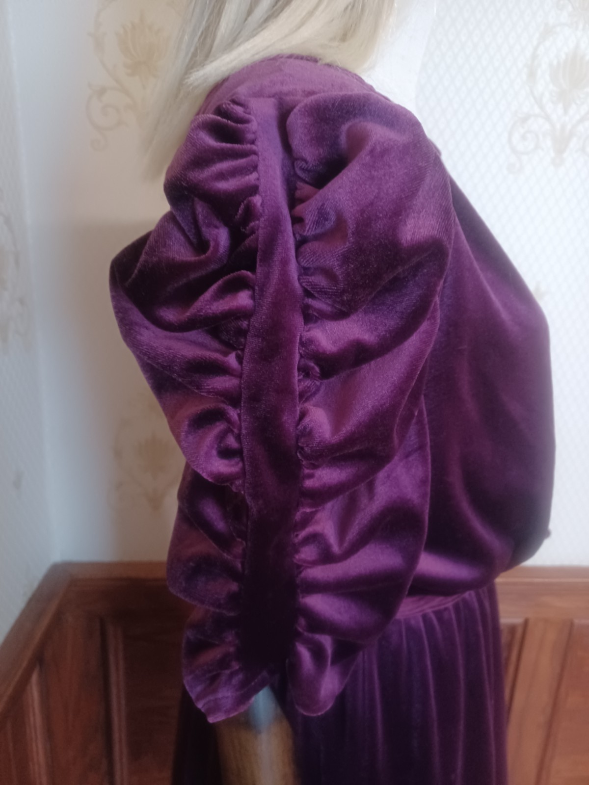 Vintage 1970s J.M. II Purple Velour Witchy Whimsigoth Victorian Revival Dress