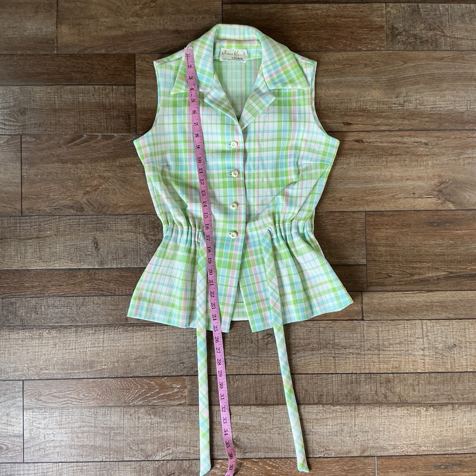 70s VINTAGE James Kenrob Dalton Lime Plaid 3-Pc Top Vest Pants Set Size S #28D8
