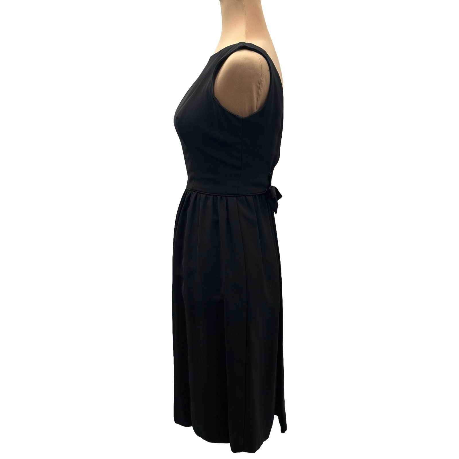 Vintage 1960s Black Fit & Flare Sleeveless Dress ILGWU Union Made Classic Midi