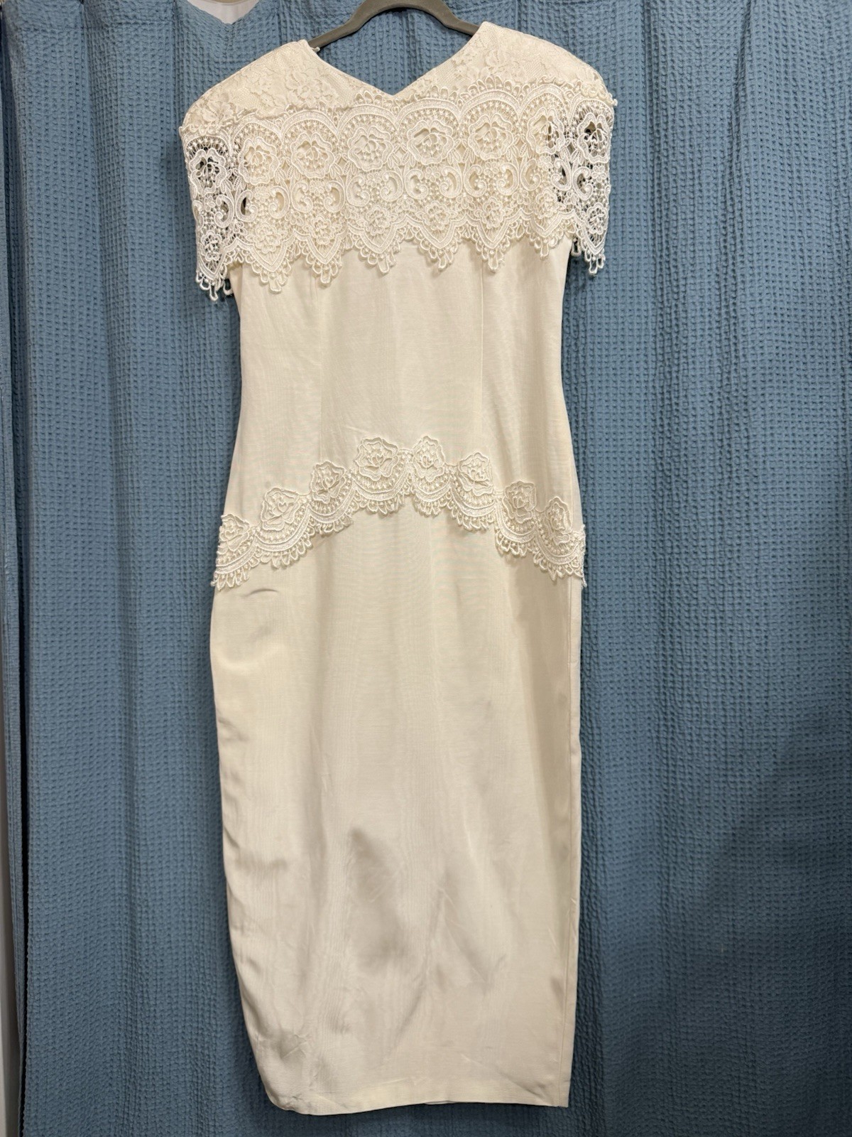 Scott McClintock Sheath Dress Ivory Lace Art Deco 1980s Size 12 Cotton Acetate