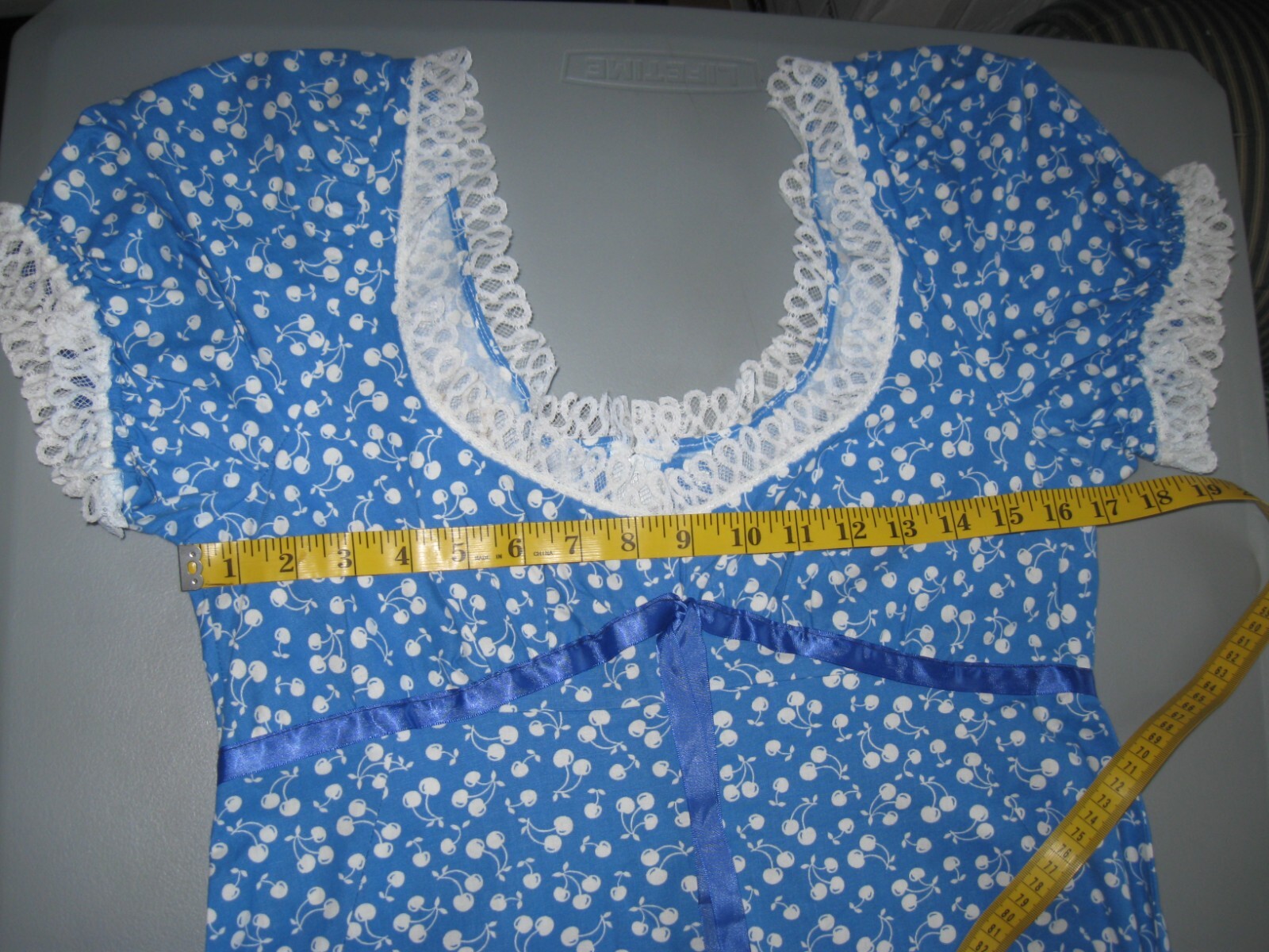 Vintage handmade long Maxi Prairie Dress Cherry Pattern w/Bag Cottage Core Farm