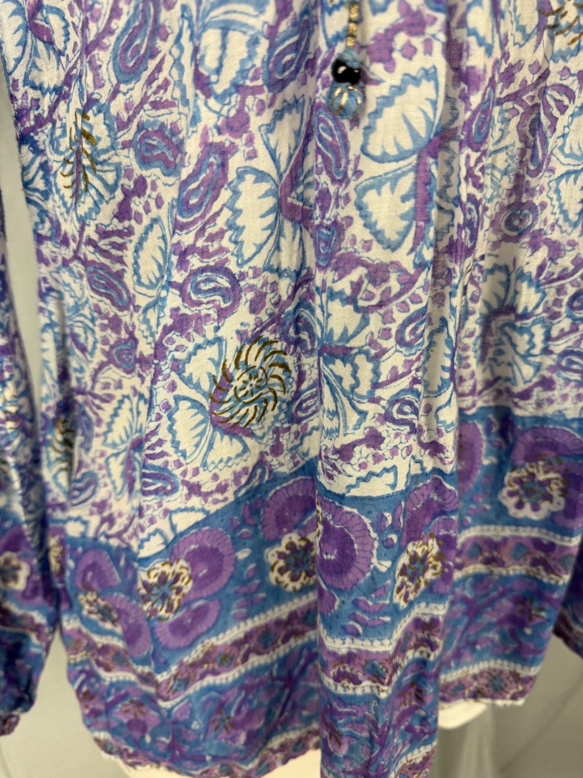 RARE STAR OF INDIA Vtg 70s Purple Blue Cotton Gauge Peasant Top-Bust 37/XS-S
