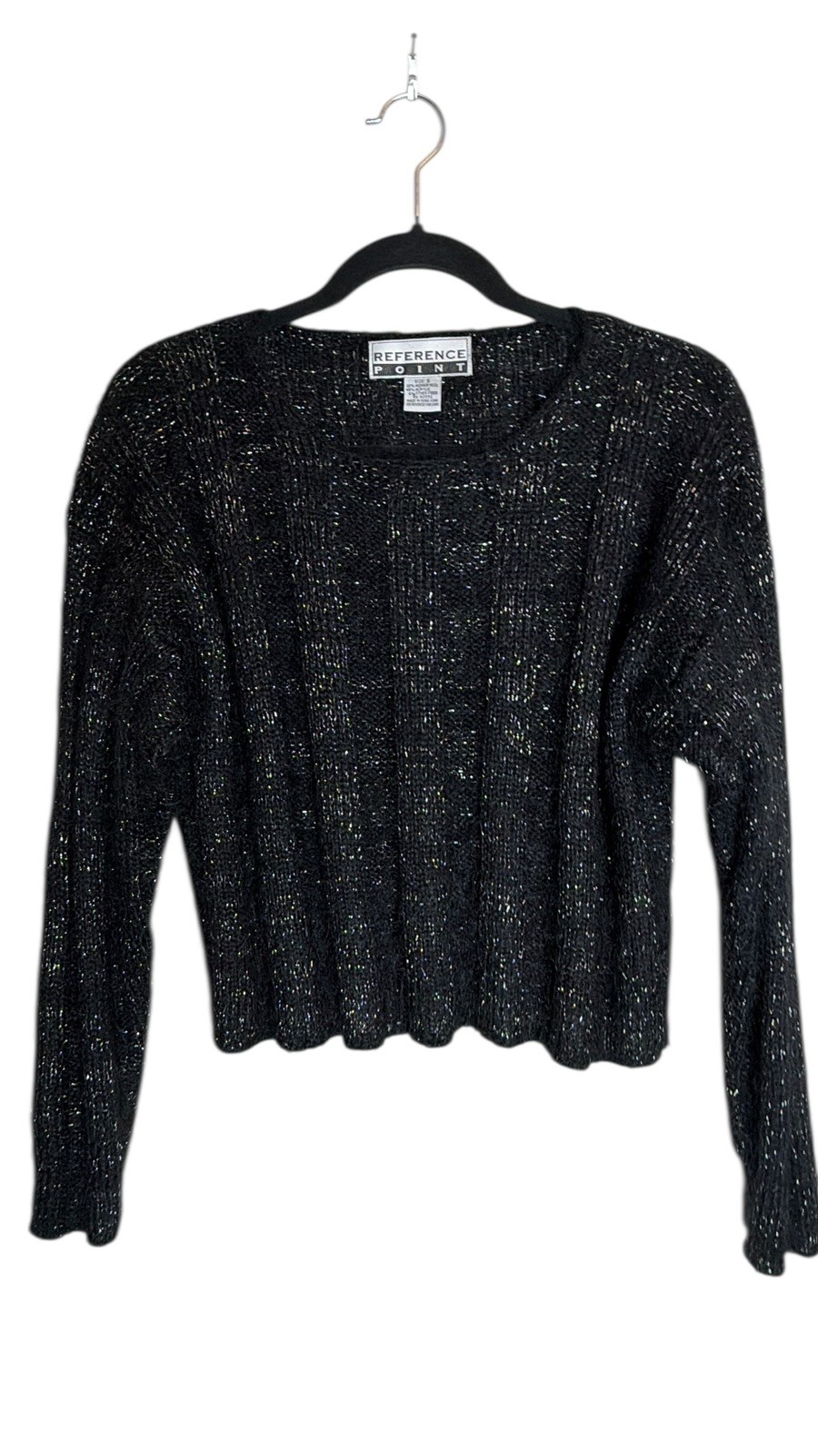 Reference Point Black Sparkly Cropped Sweater Size S Mohair Wool Shimmer Knit