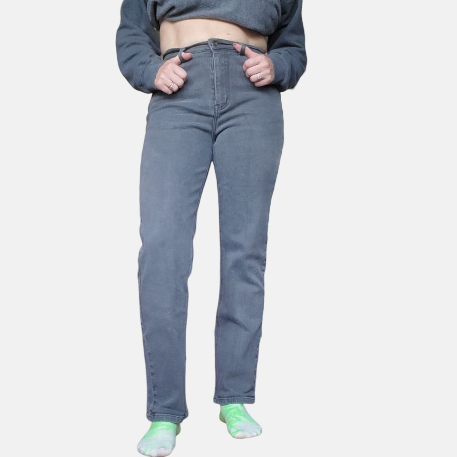 90s Gray Jeans High Waisted Gray Straight Leg Stretch Sz 6 x 29.5 Grunge