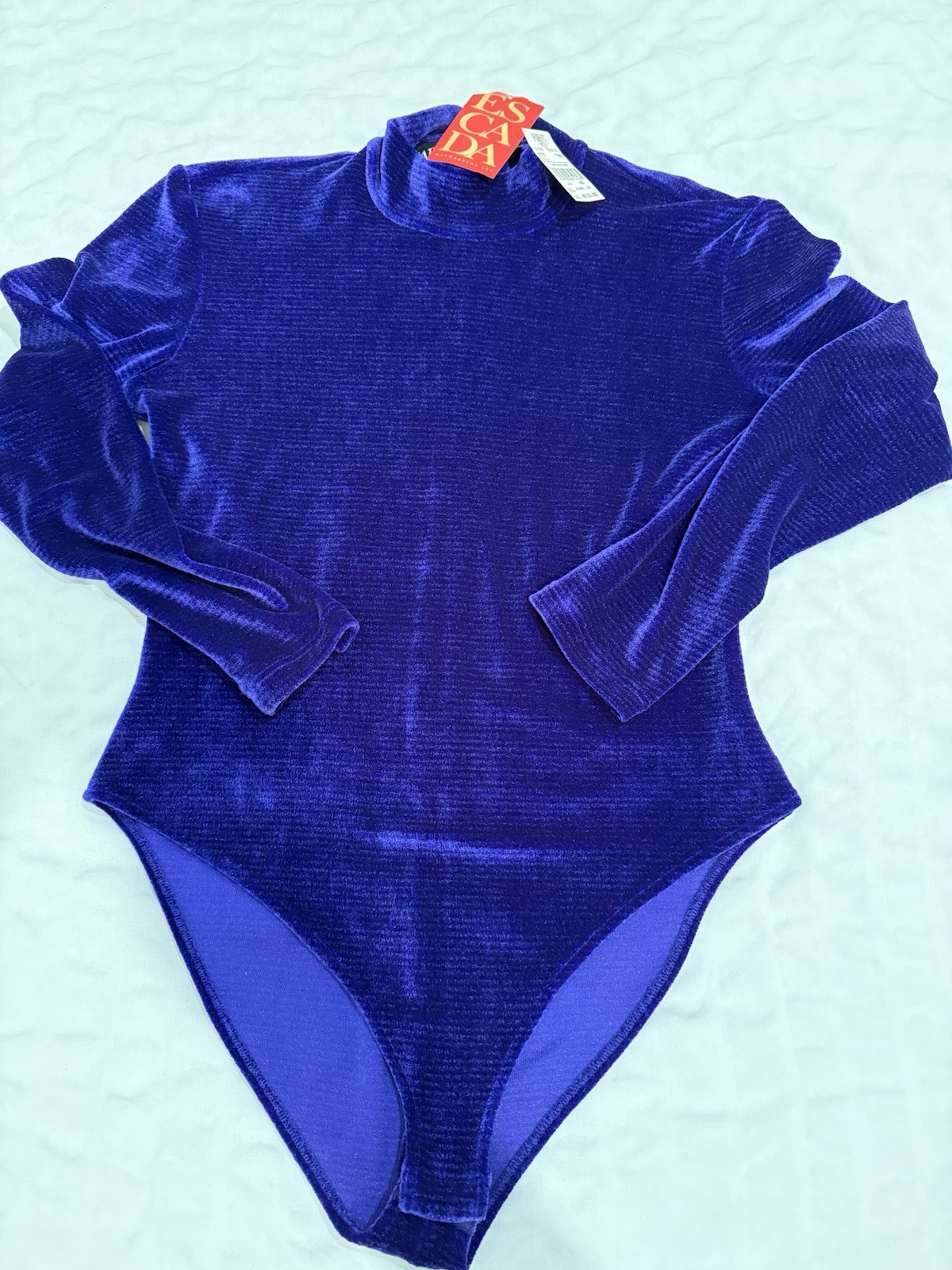 VTG 80s Escada Margaretha Ley Purple Velvet Bodysuit Sz 40 Made In Germany NOS