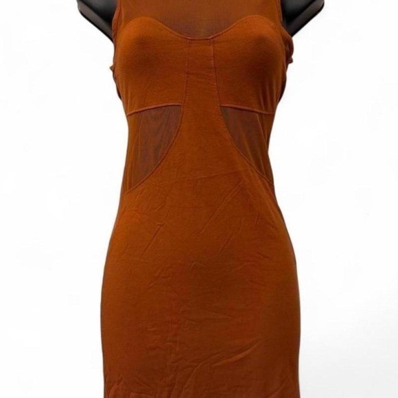Vintage (2010&rsquo;s) Asos Rust Mesh Panel Bodycon Dress