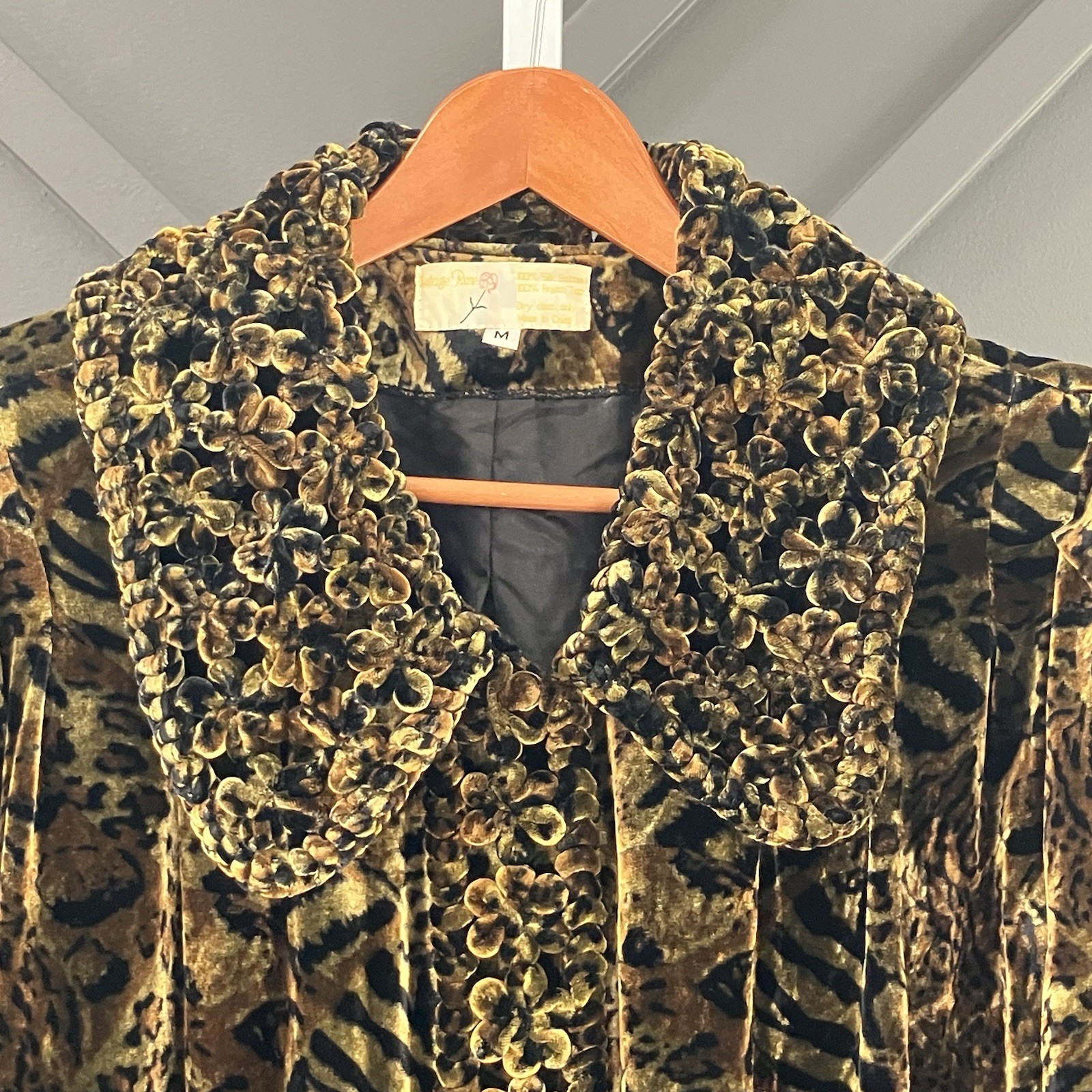 Vintage Rose Animal Print Velvet Burnout Duster Robe Jacket Silk Blend Size M