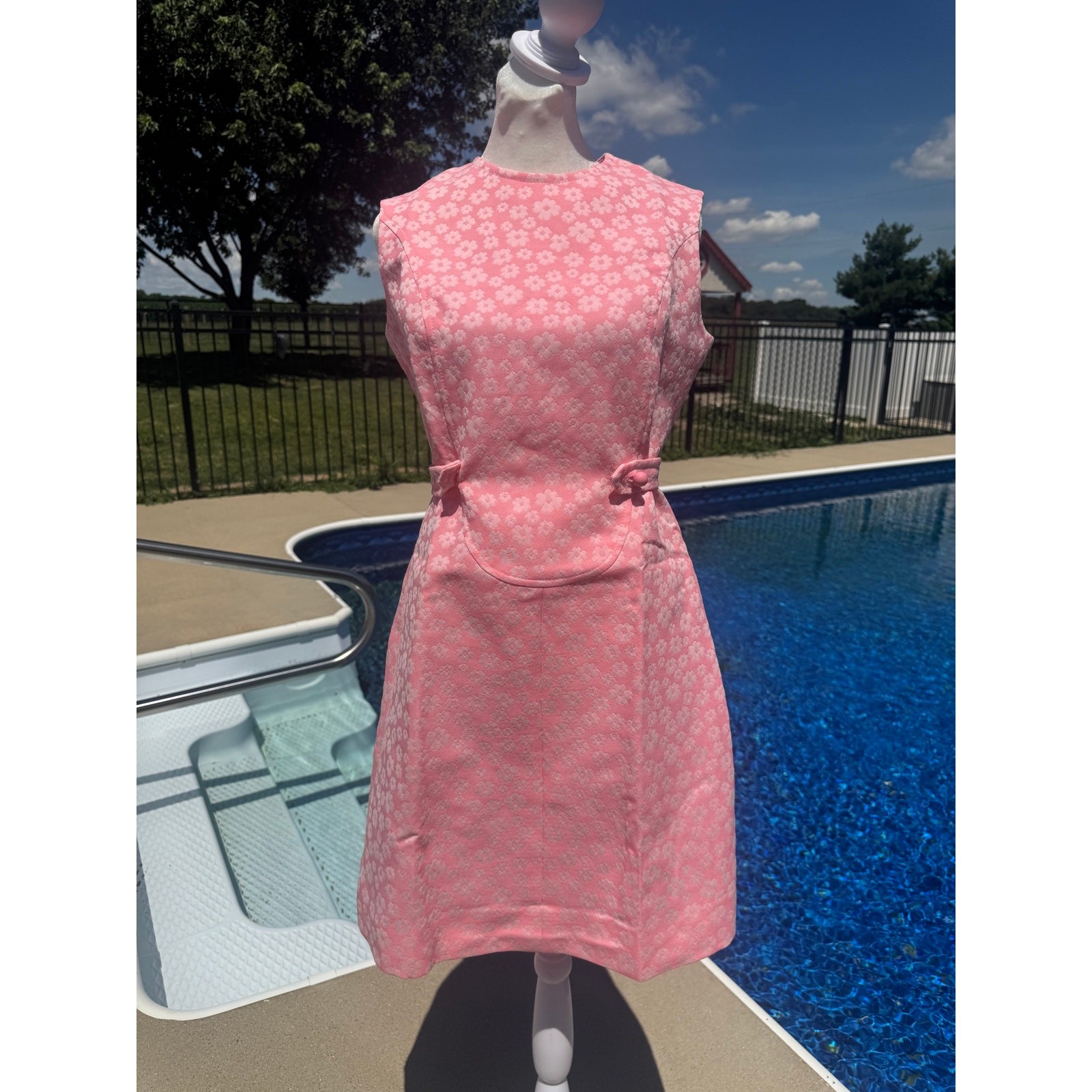Vintage 60s 70s Pink Floral Jacquard Mod Shift Dress Talon Metal Zip Small Retro