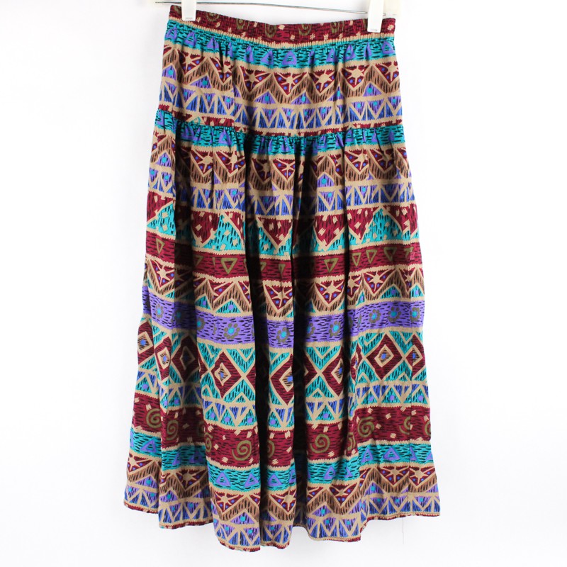 Vintage Koret Petites Multicolor Tribal Pattern Midi Skirt Women&rsquo;s Size Small