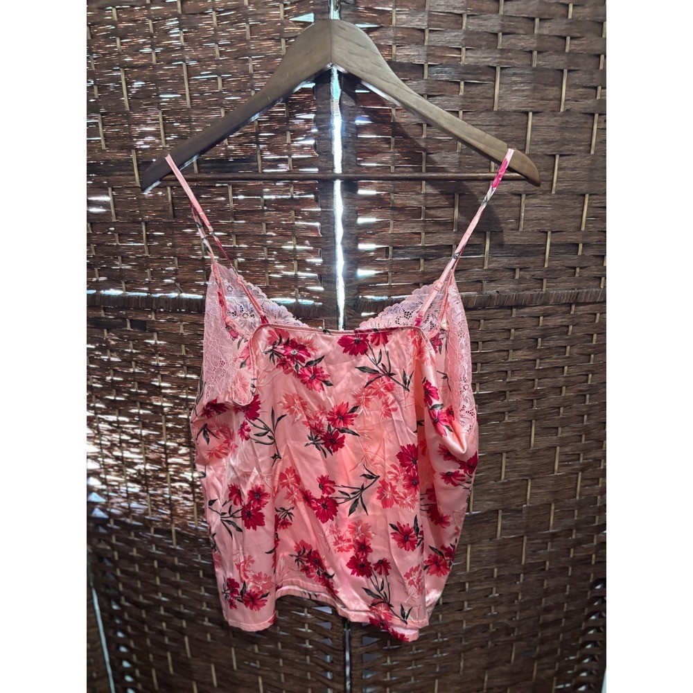 Marilyn Monroe Intimates Pink Floral Satin Cami Top with Lace Trim – Size L Y2K