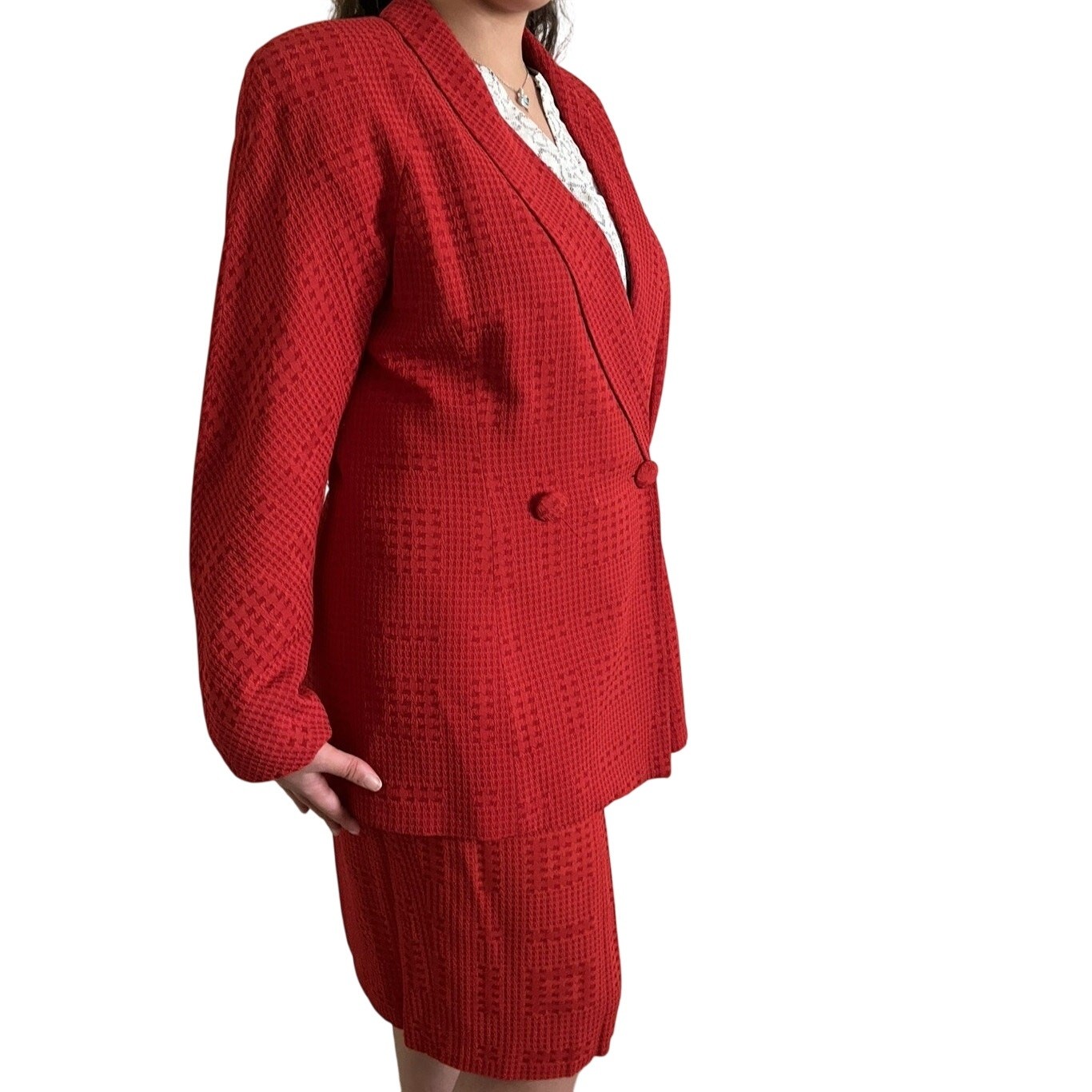 Vintage Christian Dior Y2k Red Double Breasted Skirt Suit Set Size 12