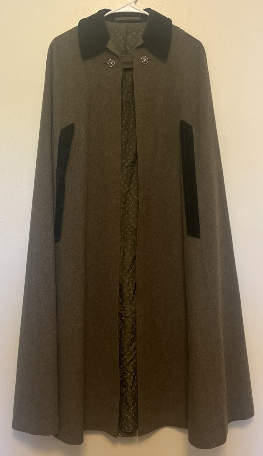 Tirol Baur Loden Austrian Wool Cape Coat Heather Green Floral Lining S/M 36 Euro