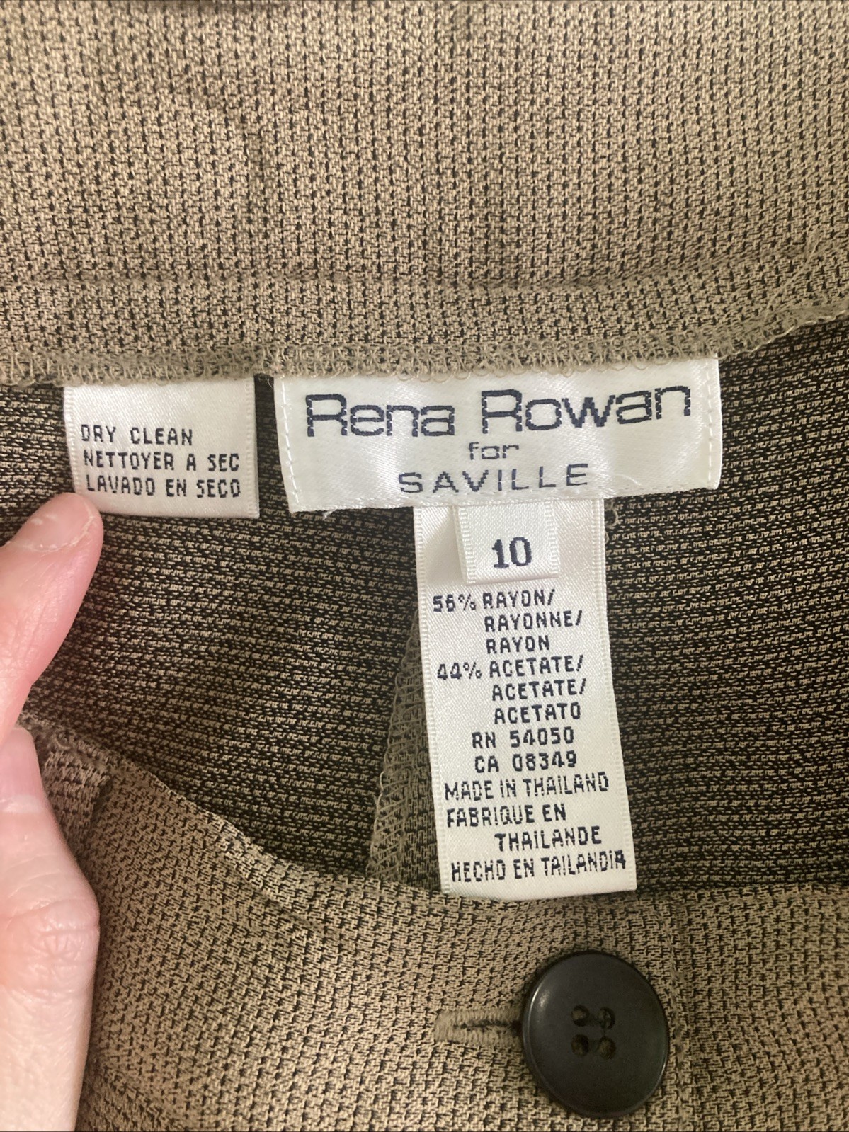 Vtg 90s Rena Rowan Saville Pleated Dress Pants Sz 10 Tan Rayon Acetate GUC