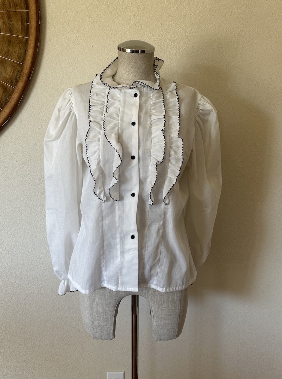 Vintage 70s Fritzi Ruffed Victorian Button down Shirt Woman&rsquo;s S Whimsical