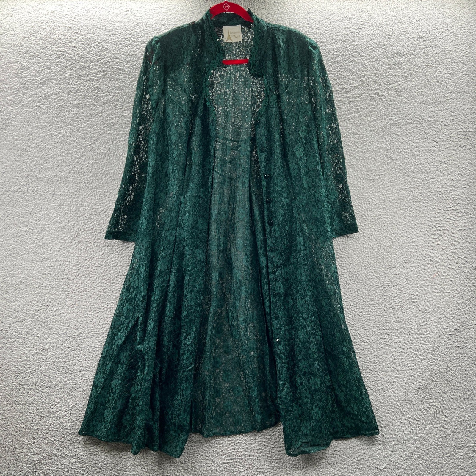 Vintage Lace Sheer Layering Duster Dress L Forest Fairy Festival Lace Up Boho