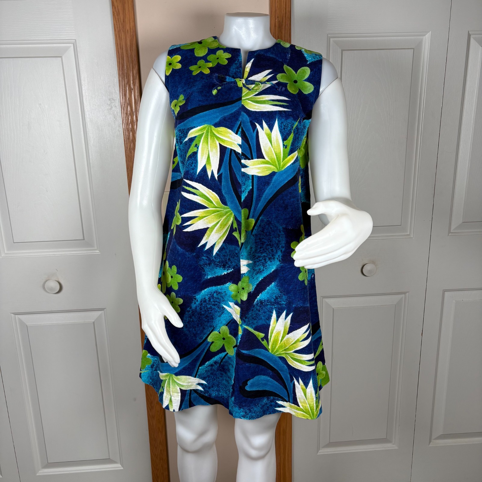 Vintage Made In Hawaii Hawaiian Barkcloth Dress Floral Womens Size Medium