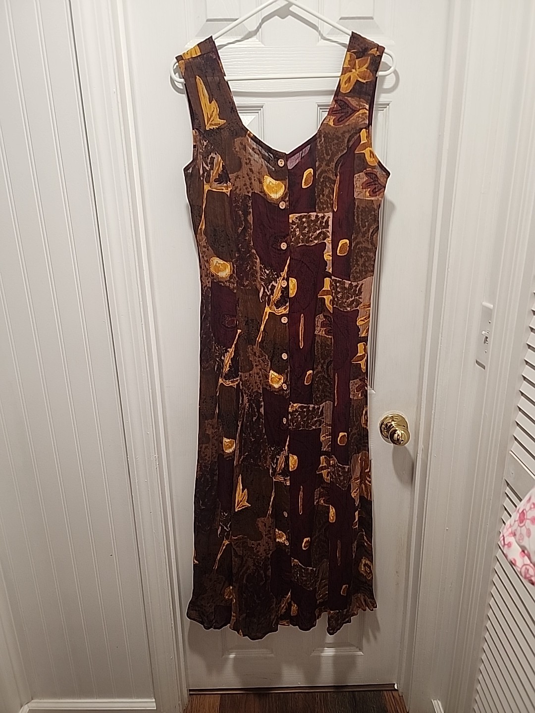 Vtg 90s Y2K Jasmine by KVM Button Front Crinkle Dress Criss Cross Back Sz Med