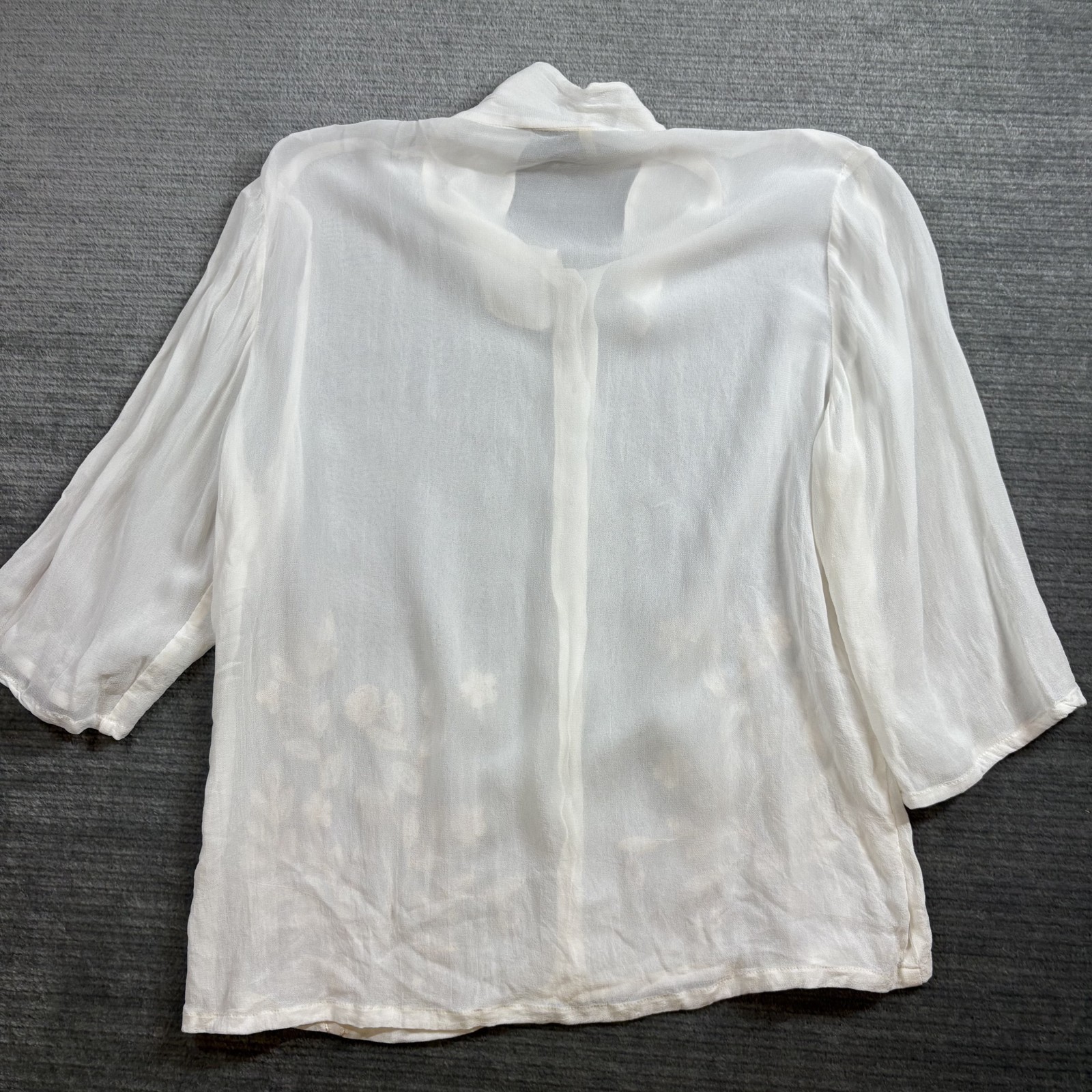 Vintage April Cornell Embroidered Rayon Blouse Womens S White Floral Cottagecore
