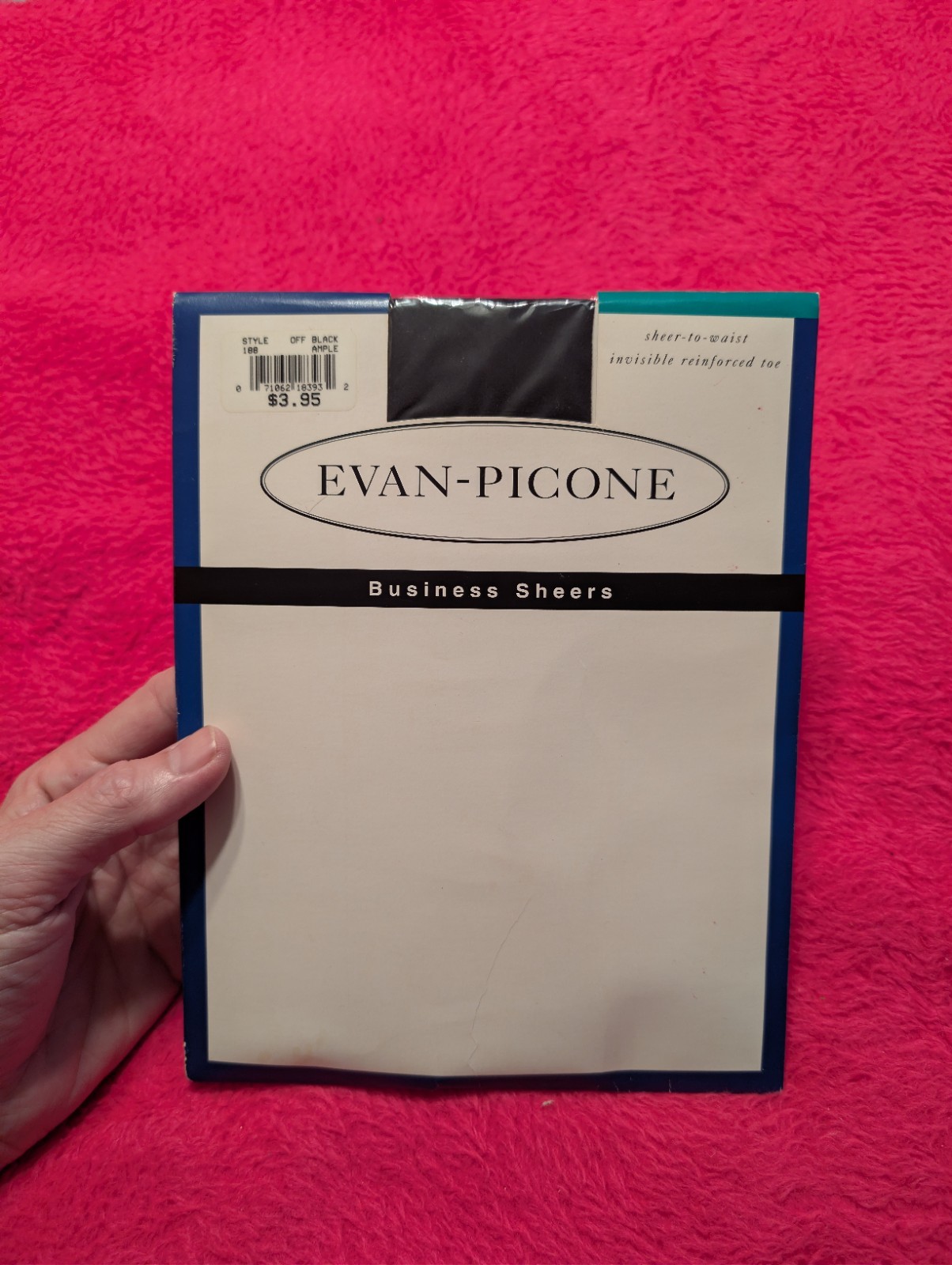 Vintage Evan Picone Business Sheers Pantyhose Off Black Ample NOS Retro Hosiery