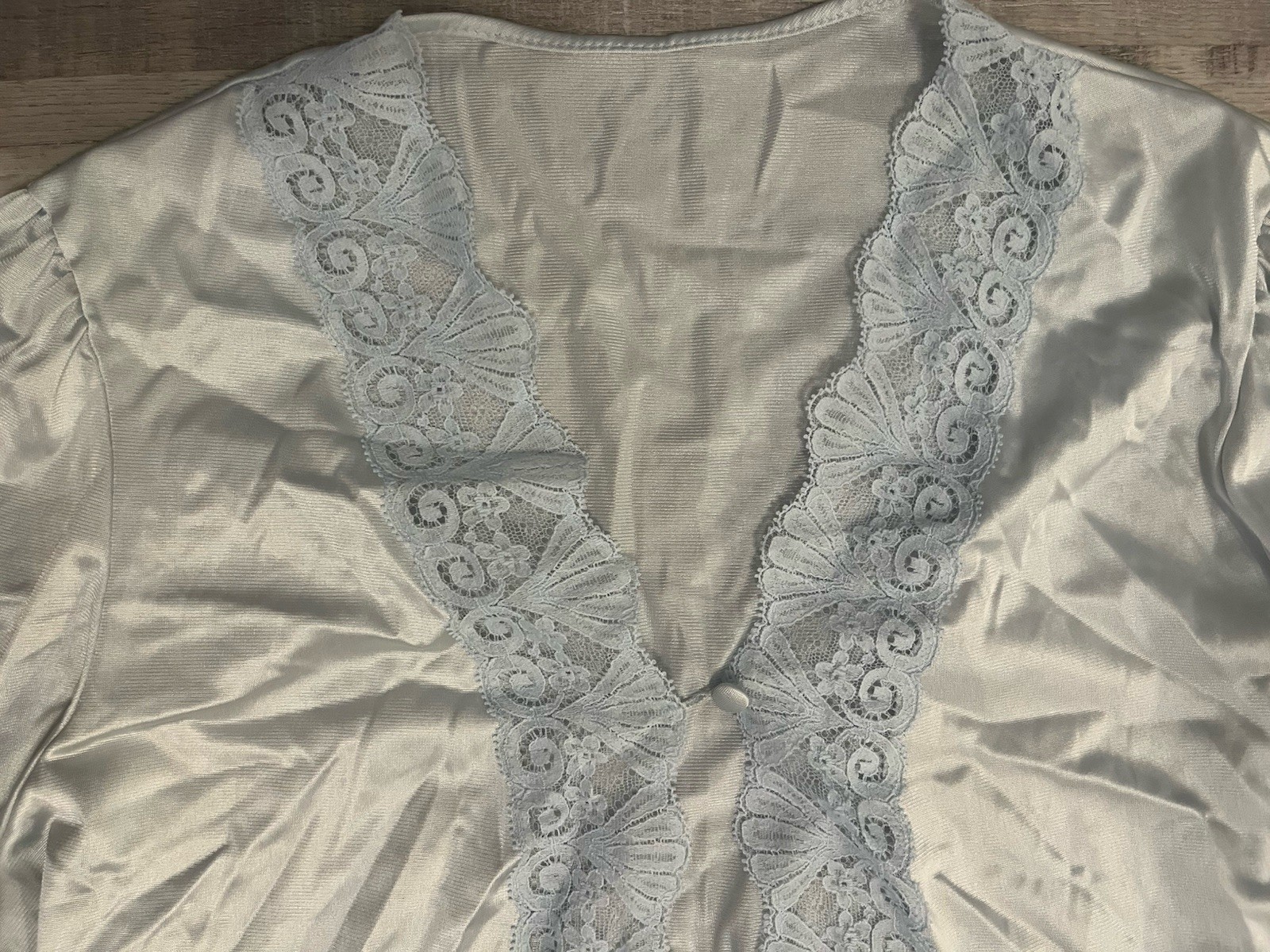 VTG 70s Lace Bed Jacket Powder Blue Ethereal Coquette Boho Flowy S/M
