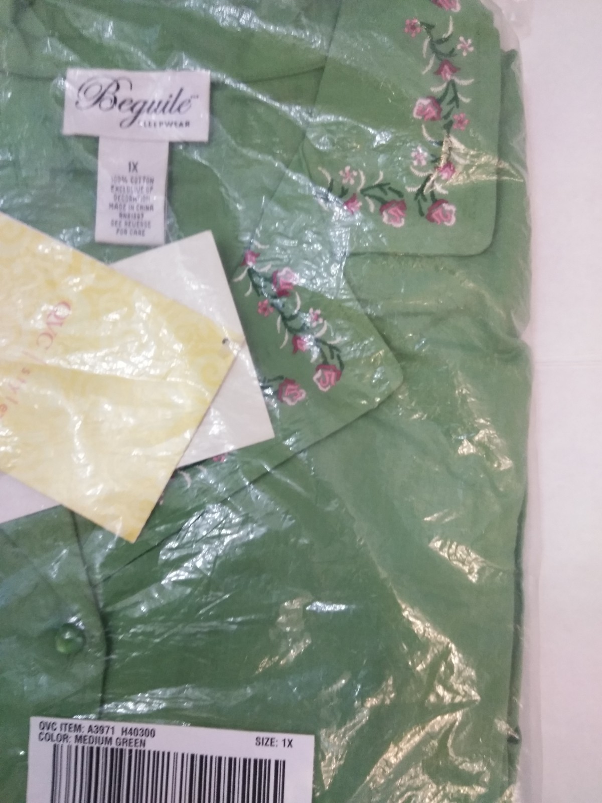 NEW Beguile WOMEN&rsquo;S Sleepwear 2-PIECE SET, GREEN W/ FLORAL ACCENT SIZE 1X
