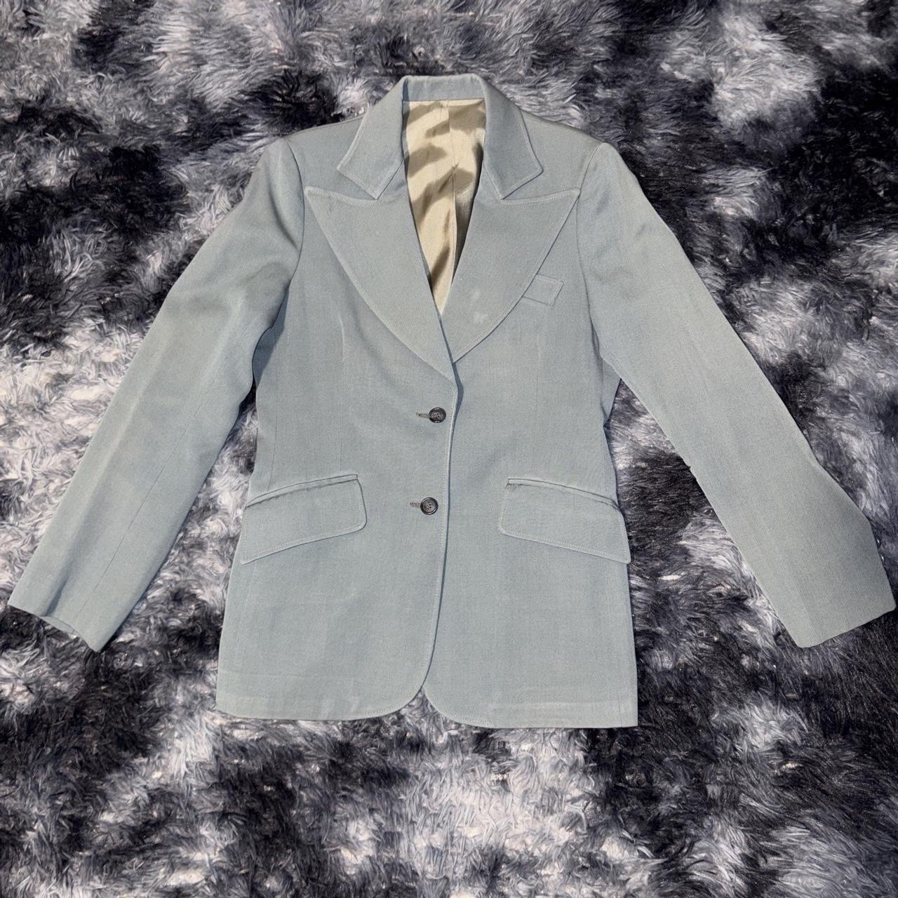 VINTAGE 1970s 1980s BABY BLUE WOOL BLAZER JACKET Size XS/S