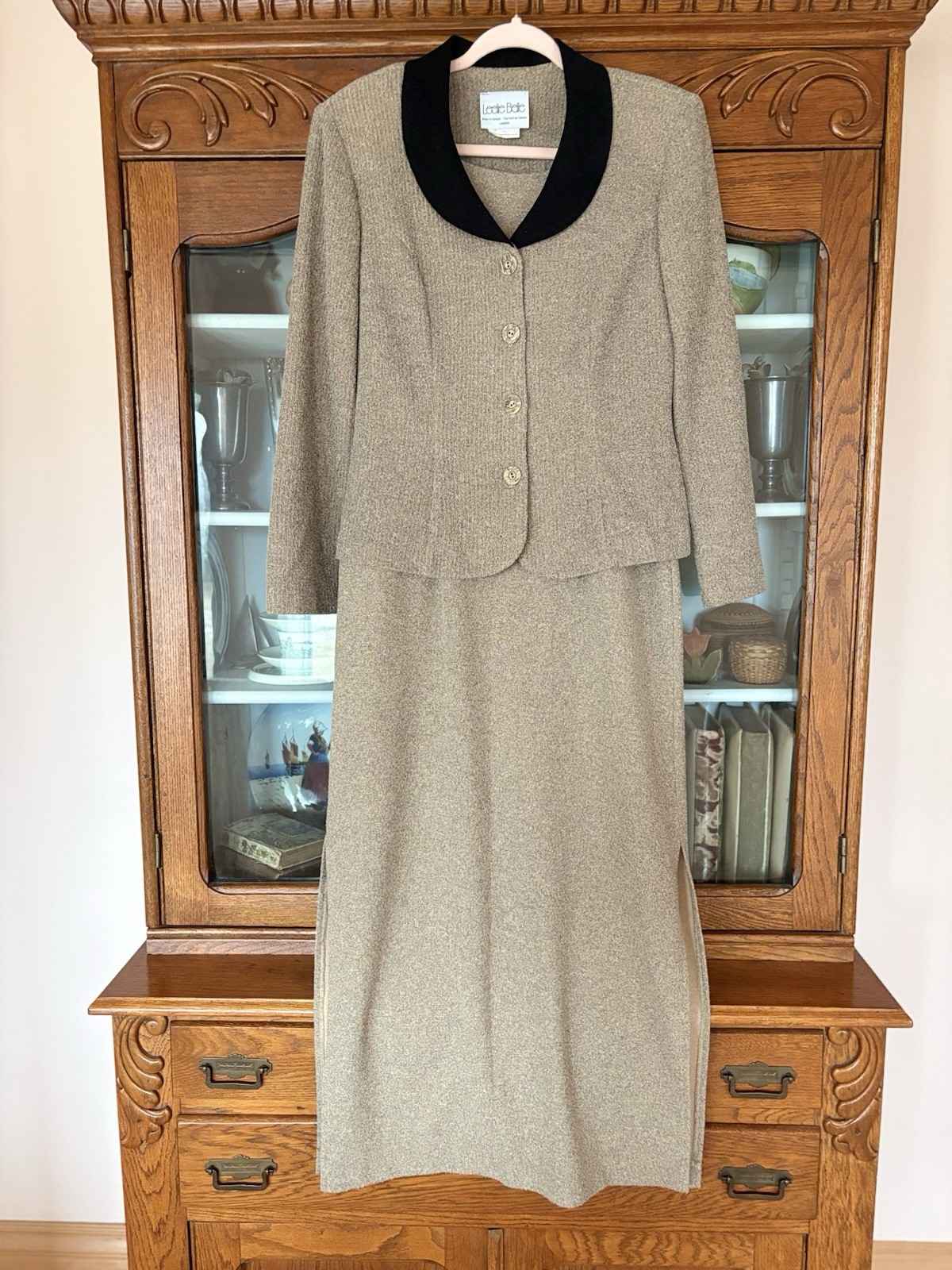 VTG LESLIE BELLE SIZE 10 Women Beige Long Dress With Matching Jacket