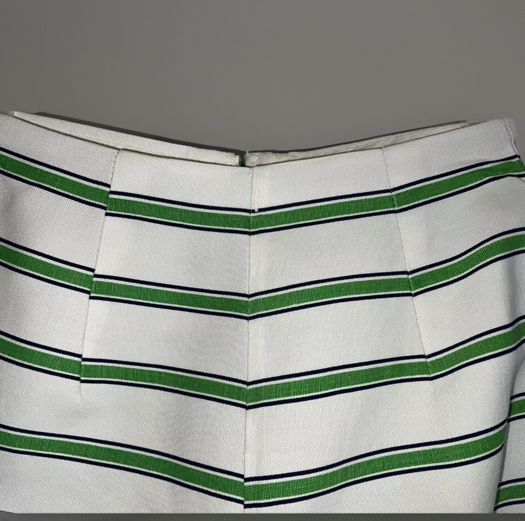 VTG Nautical Pants Groovy Stripes White Green Blue – Flared – 24 x 26.5 – Sz XS