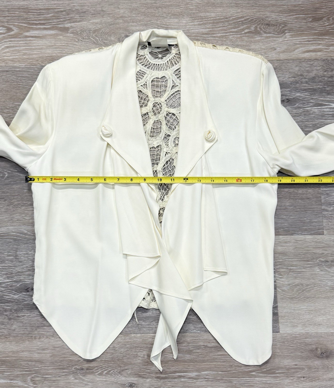 Vtg Wild Rose Jacket Battenburg Lace Back Boho Retro Fairy Ivory Nipped Waist