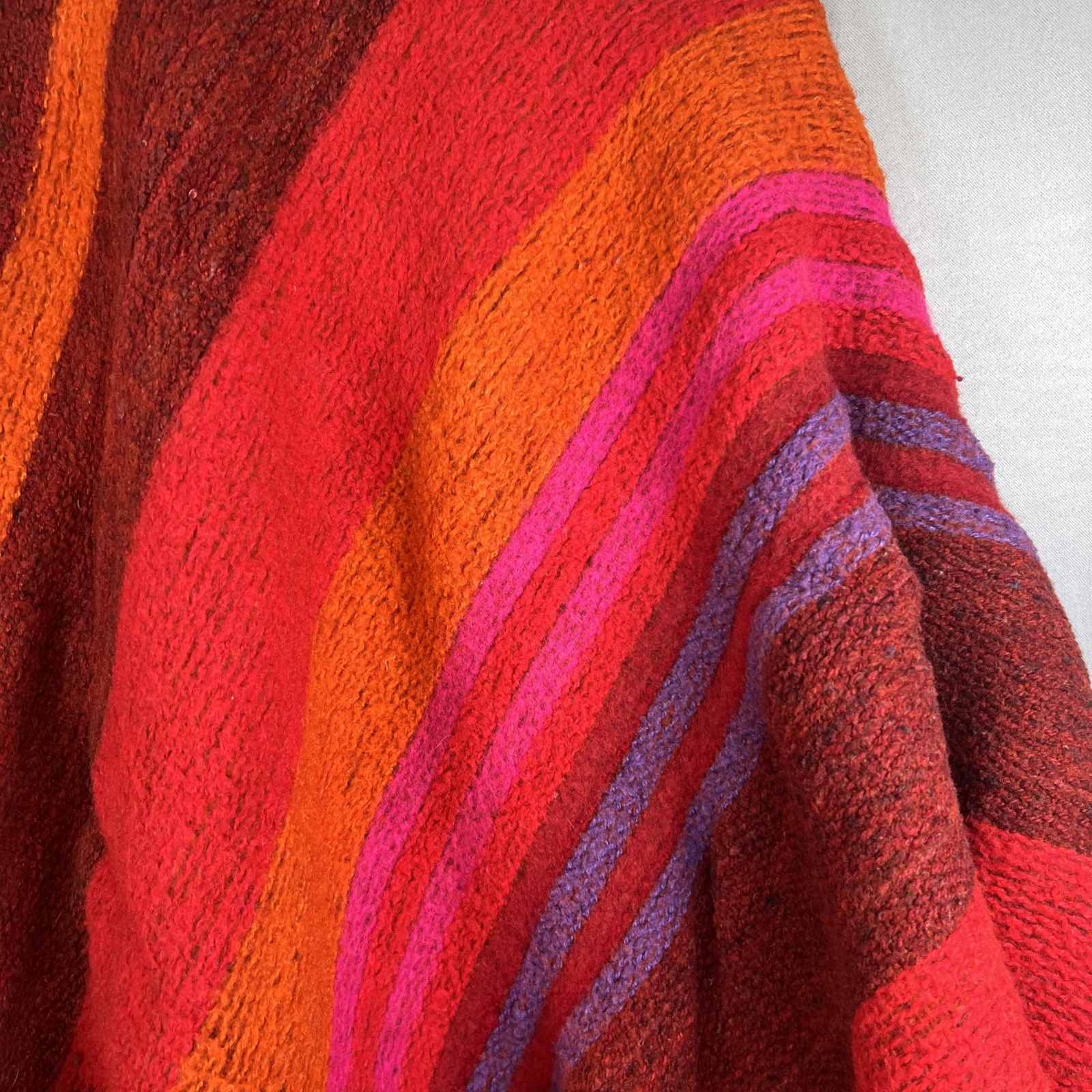 Vintage Roxa Ltd Mixed Wool Poncho Cape Colombian Red Orange Purple