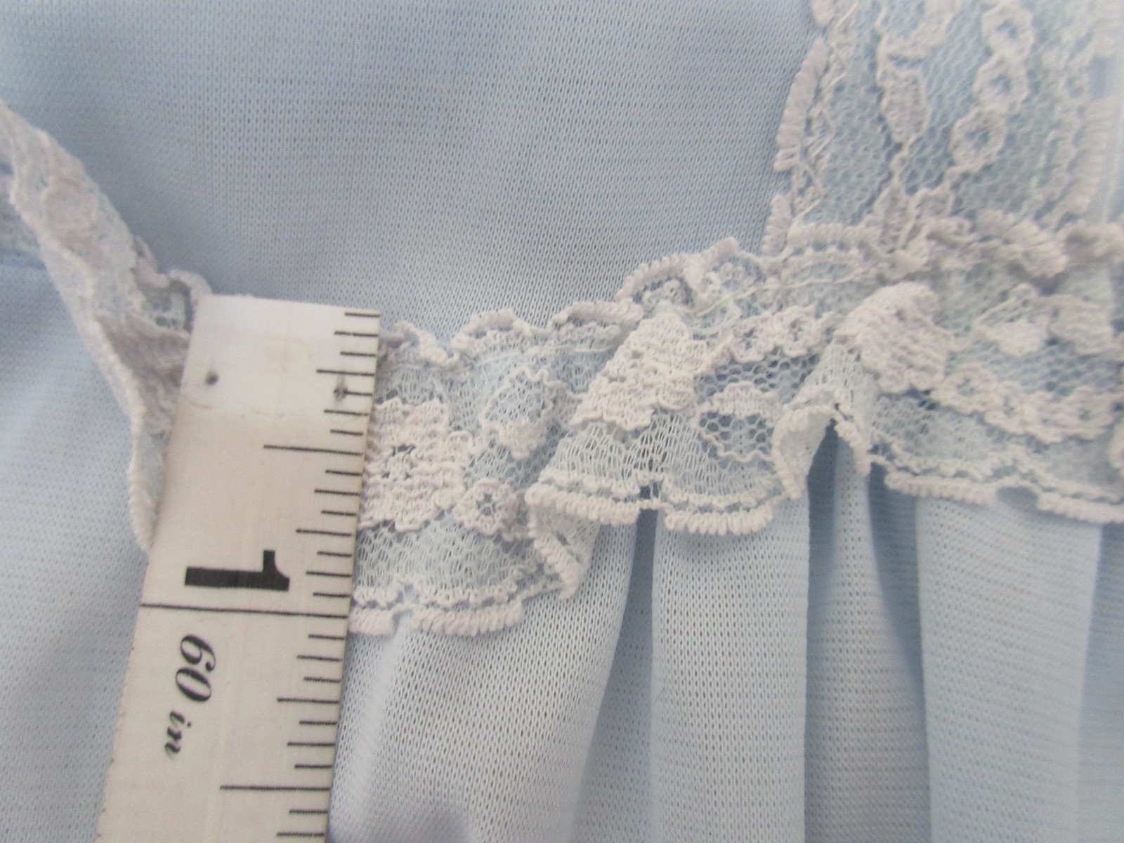 1960&rsquo;s BED JACKET PHILMAID BLUE nylon LACE RUFFLE size LARGE 40/42 USA