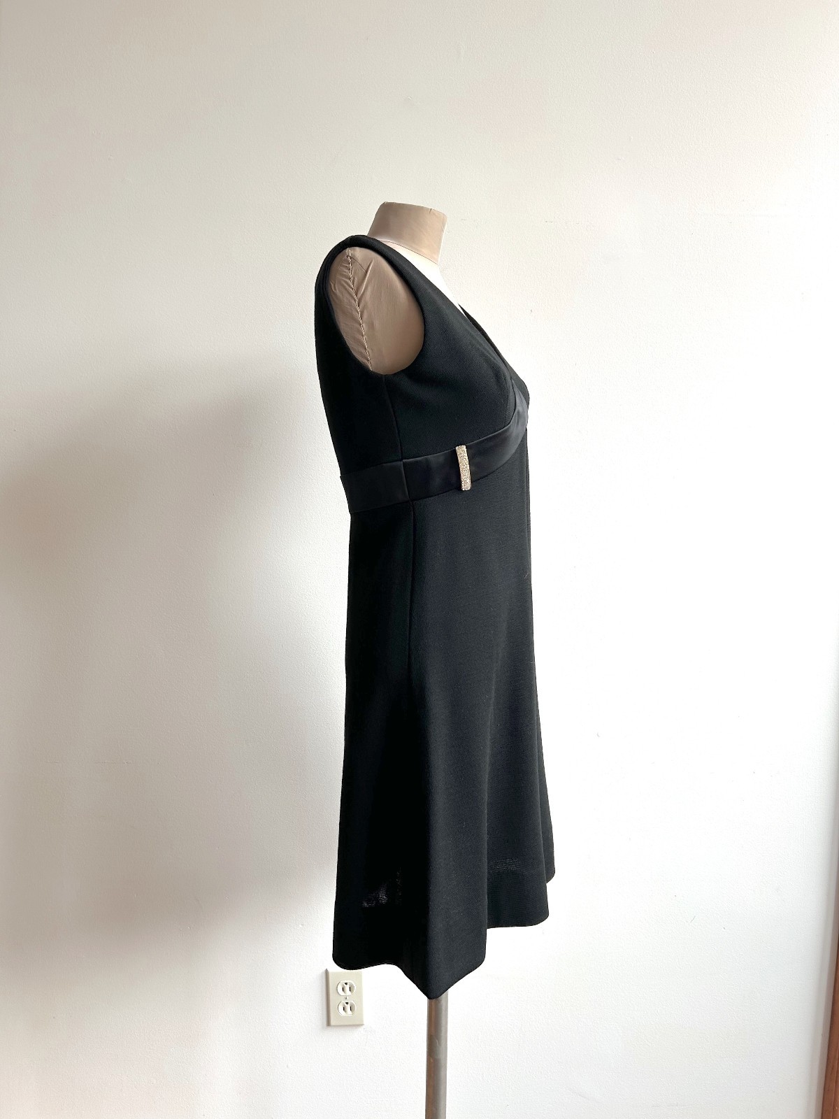 Vintage 60s Black Wool Knit Mod Evening Cocktail Dress 6 8 1960s Hollywood Glam