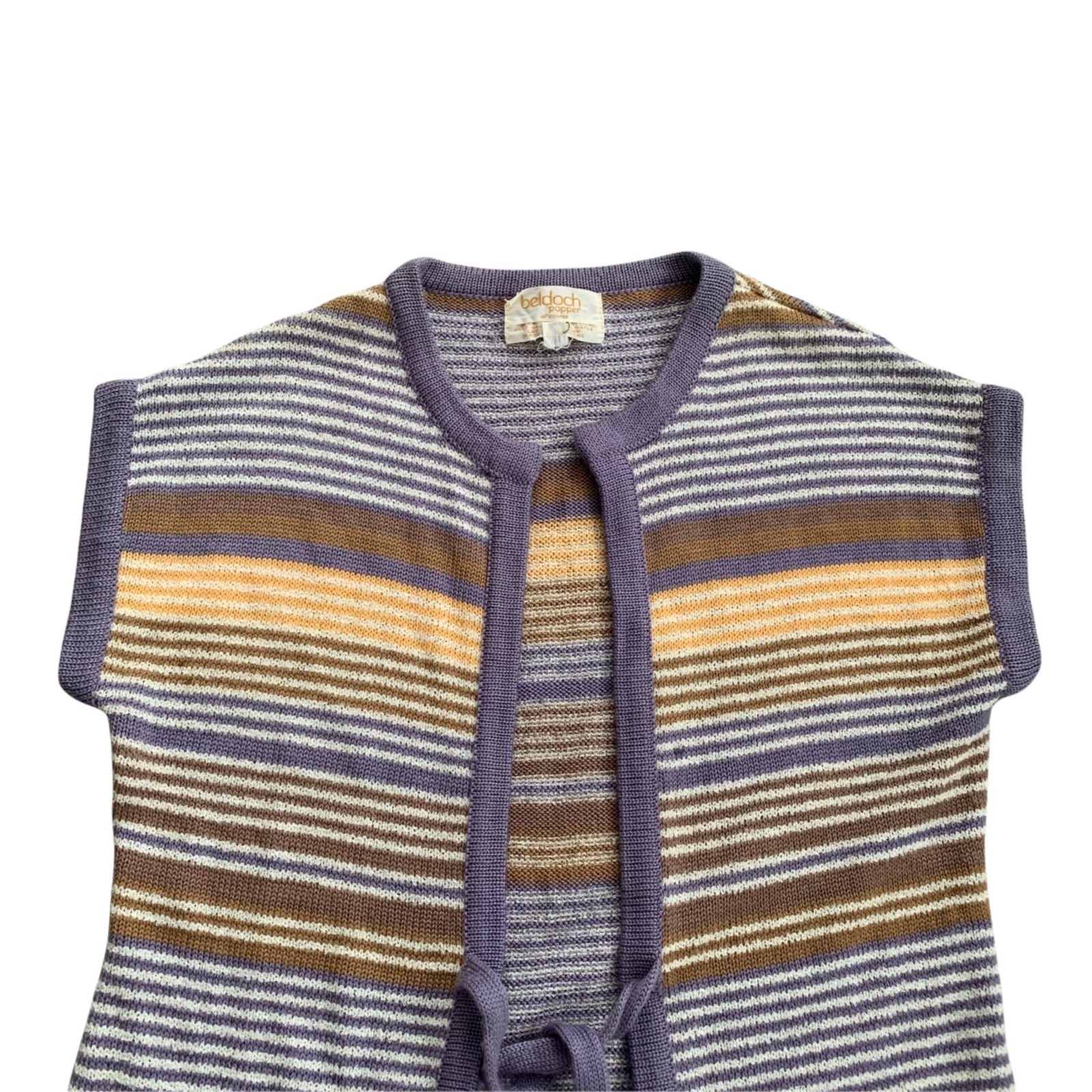 Vintage Beldoch Popper Wool Boho Striped Sleeveless Sweater L