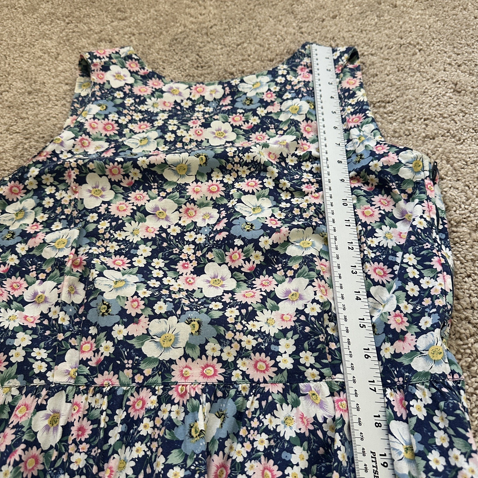 Vintage 80s Dress Large Sundress Floral Print Cotton Fit Flare Cottagecore