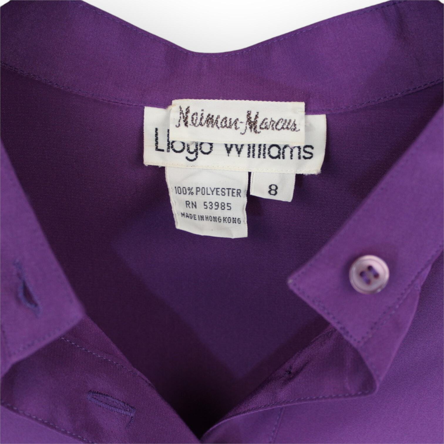 Lloyd Williams for Neiman Marcus Satin Blouse (8) Purple Long-Sleeve
