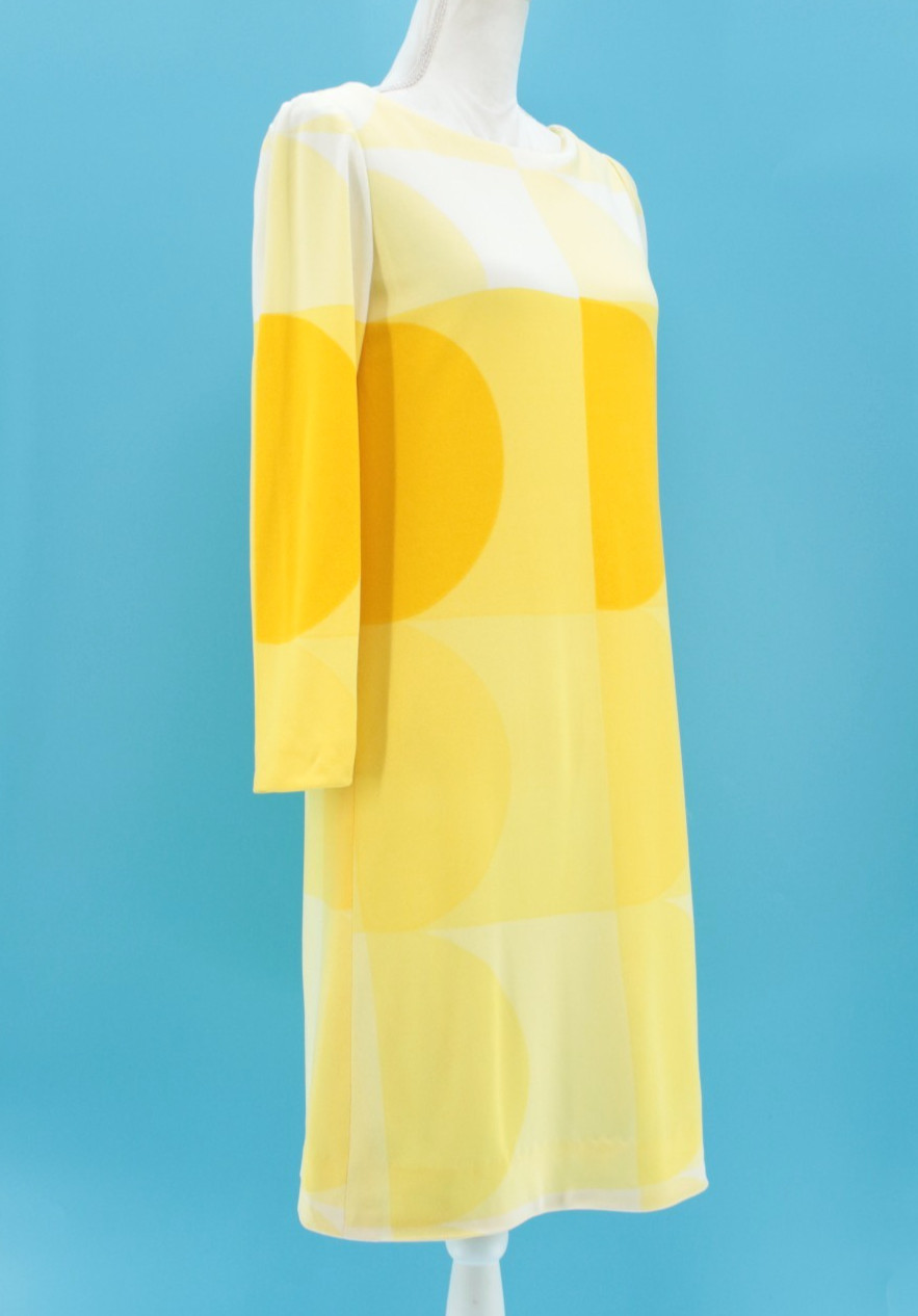 VTG Women&rsquo;s 60s Yellow & White Mod Midi Shift Dress Sz S/M 1960s B. H. Wragge