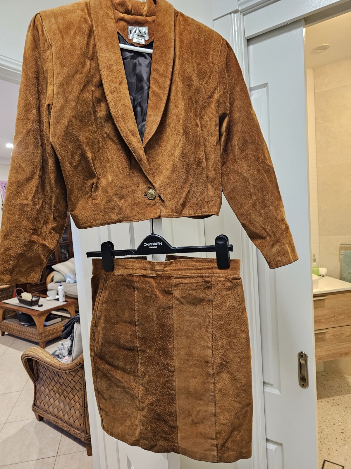 Vintage 1980s DESA Suede leather Jacket & Skirt Set