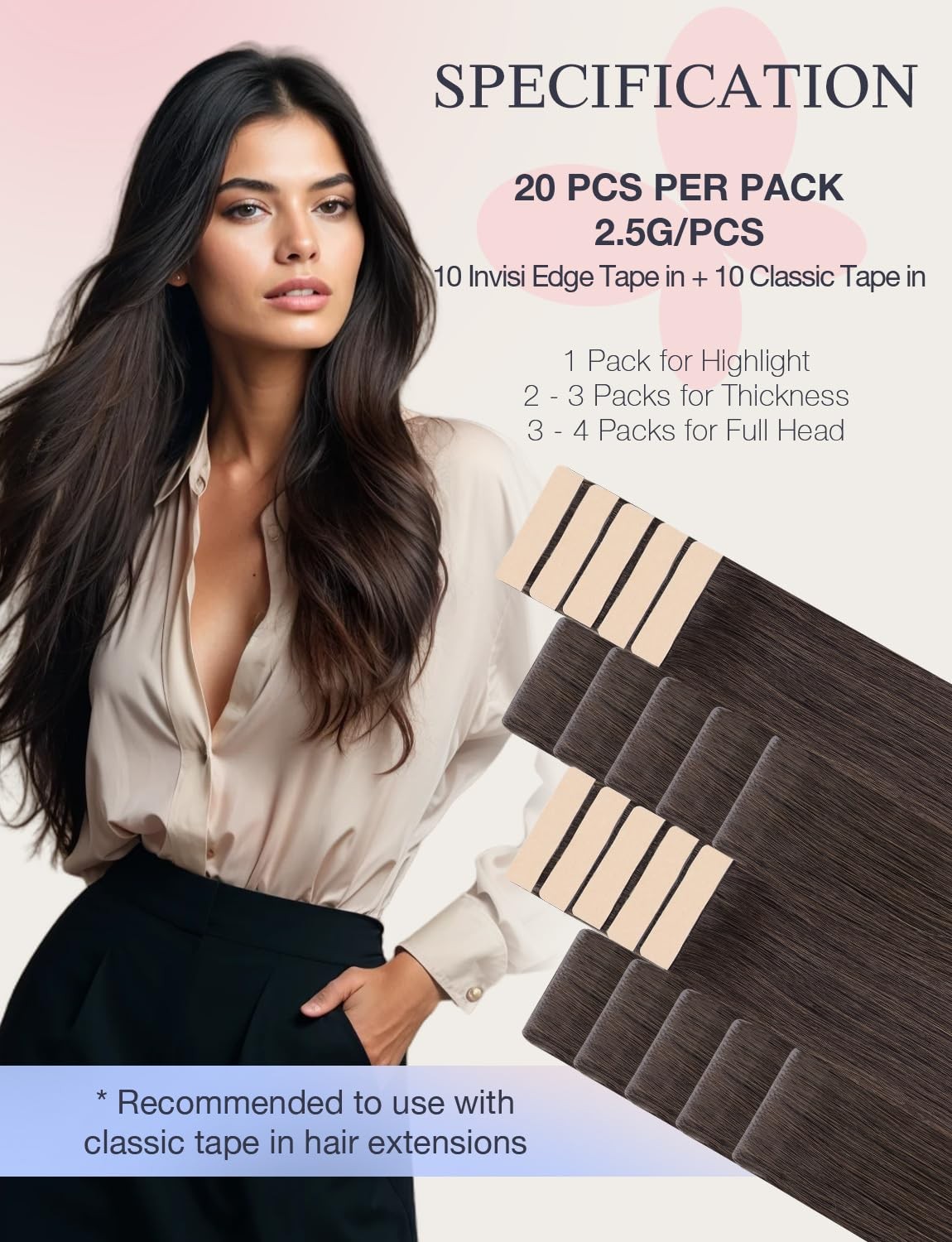 DOORES Invisi Edge Tape in Hair Extensions Light Dark Brown 10 Injection Tapeins