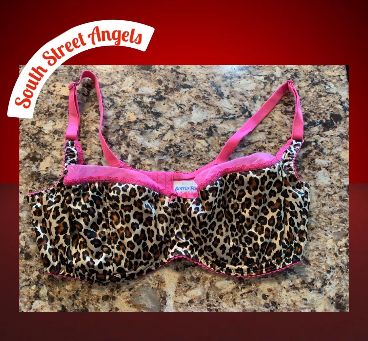 VINTAGE BETTIE PAGE SECRETS IN LACE ~ PINK LEOPARD SATIN PLUNGE UW BRA SIZE 40DD
