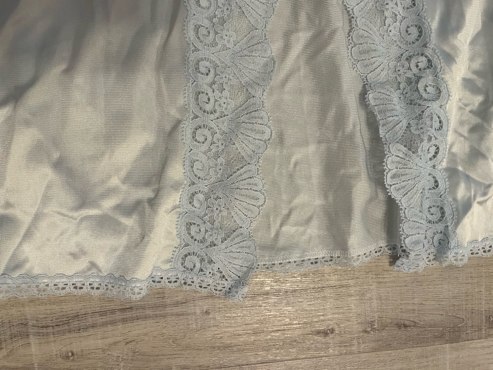 VTG 70s Lace Bed Jacket Powder Blue Ethereal Coquette Boho Flowy S/M