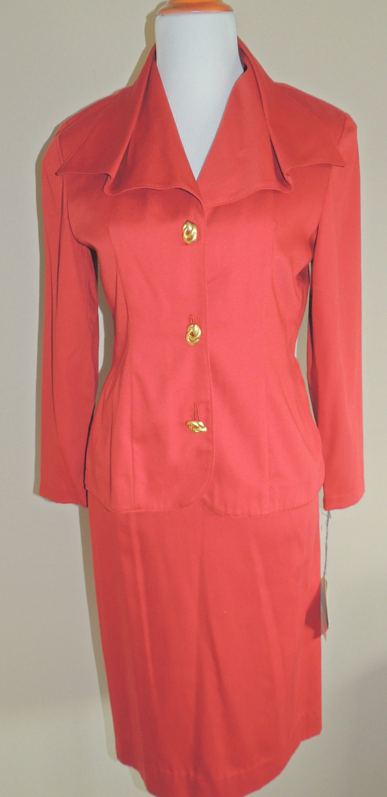 NWT VINTAGE CARON PETITE RUST POLY BLEND 2 PIECE SKIRT SUIT SIZE 4