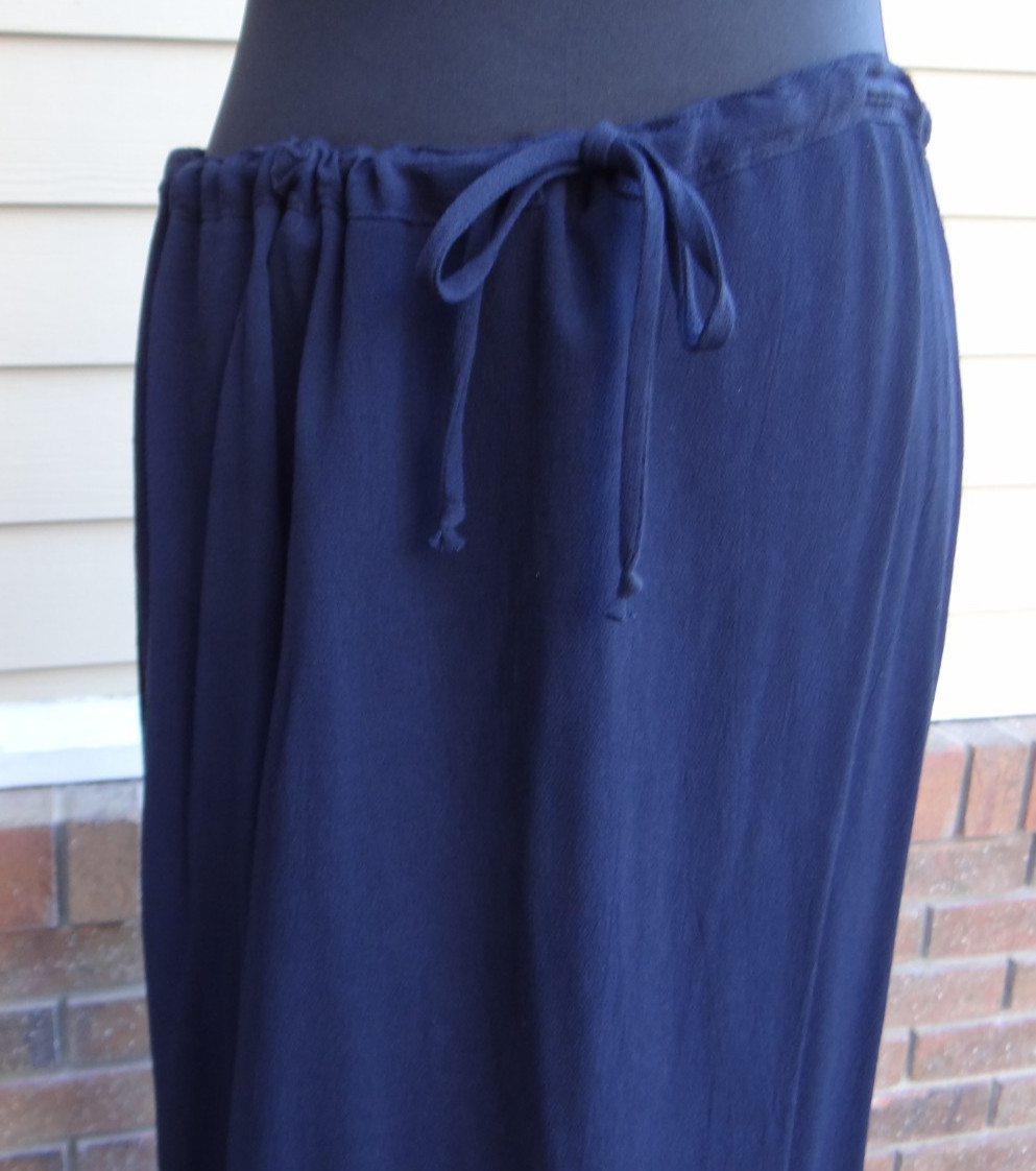 Cynthia Max Navy Long Pencil Side Slits Draw String Elastic Large Rayon Skirt