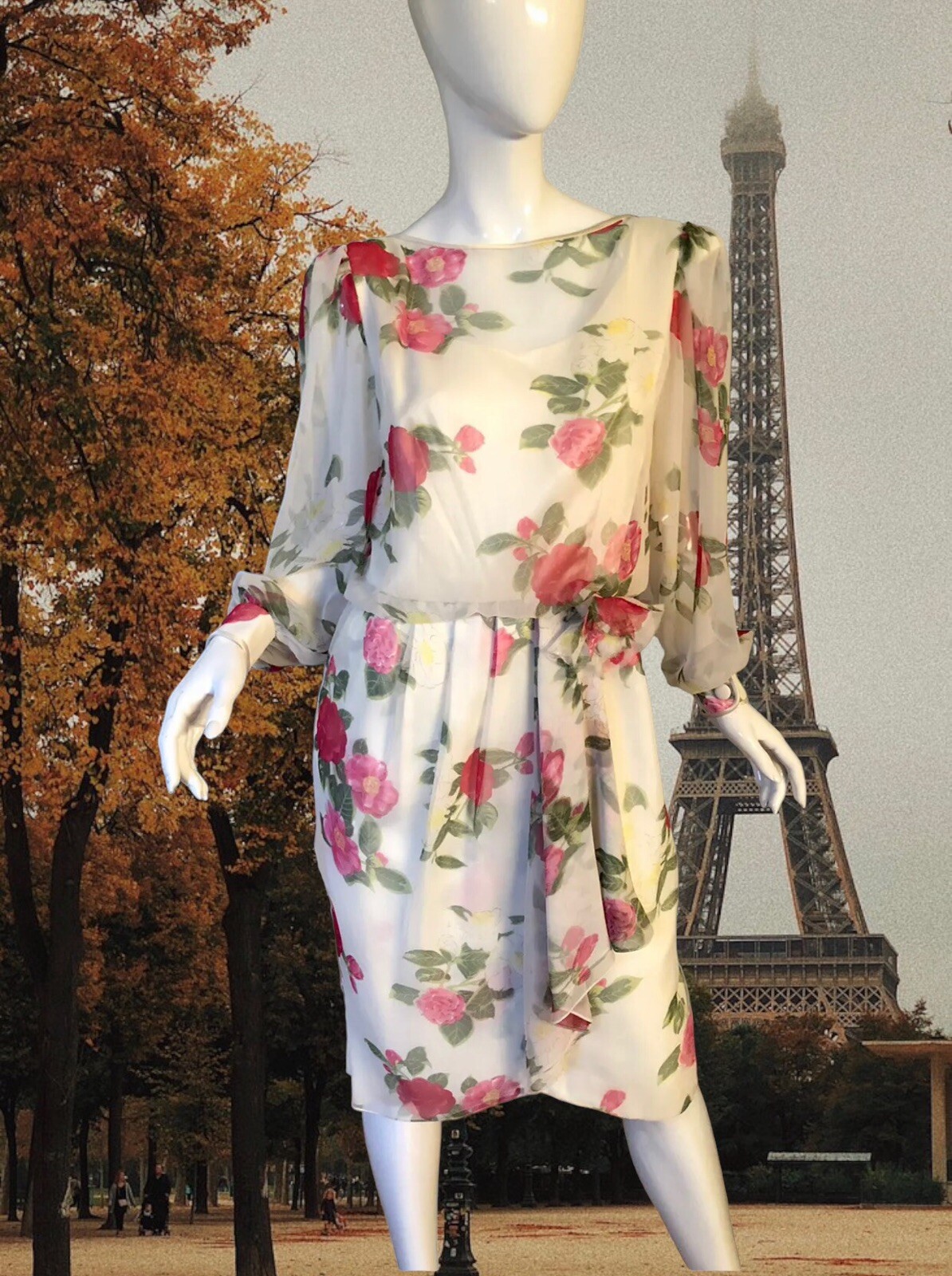 Vtg 80s Constance Saunders RICHARD WARREN Dress 6 Saks FLORAL Print CHIFFON TEA