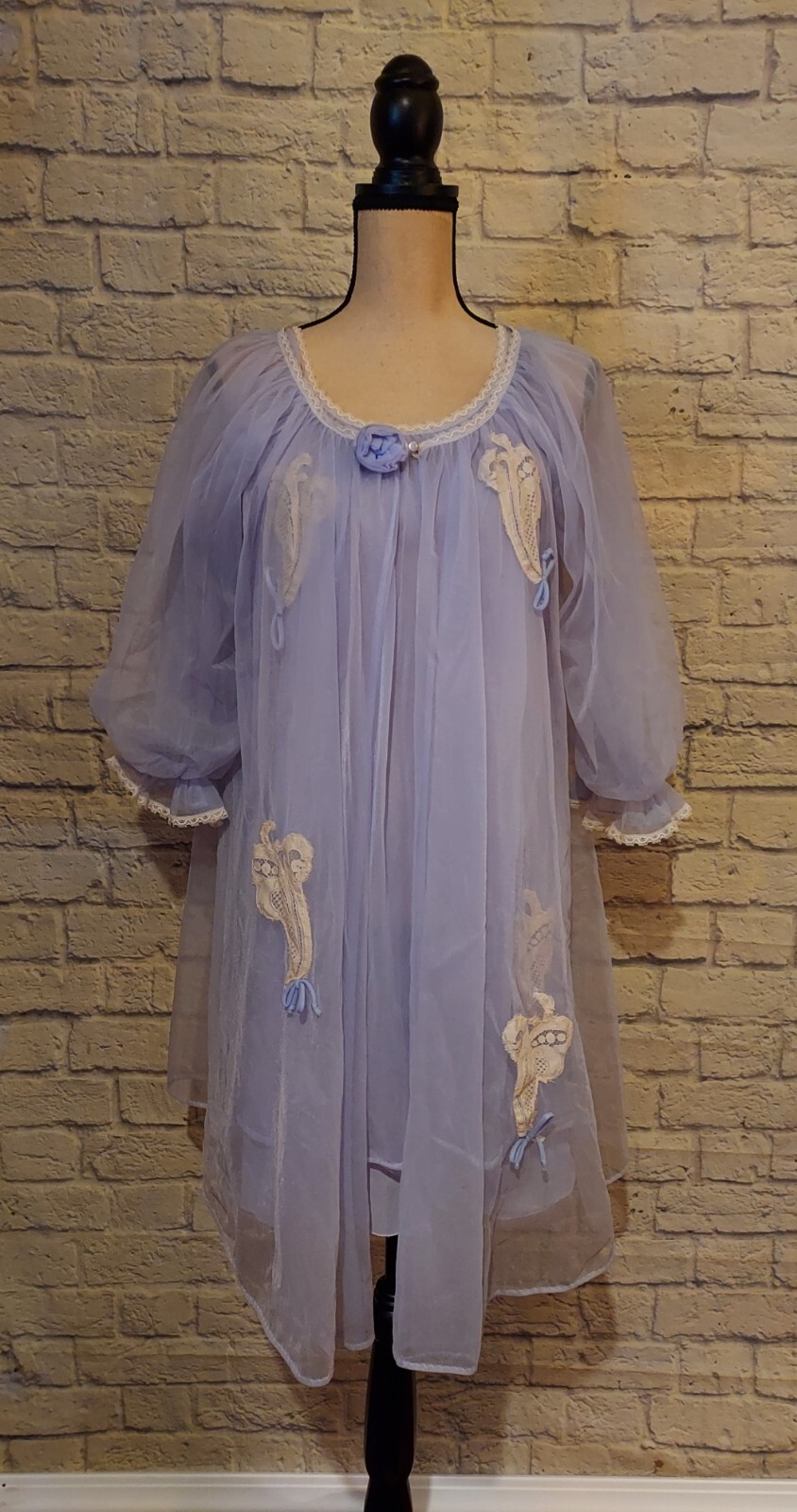 Vintage 60&rsquo;s Lisette Al Sterling Nylon Lace Lilac Peignoir Set 3 Layer Size SM